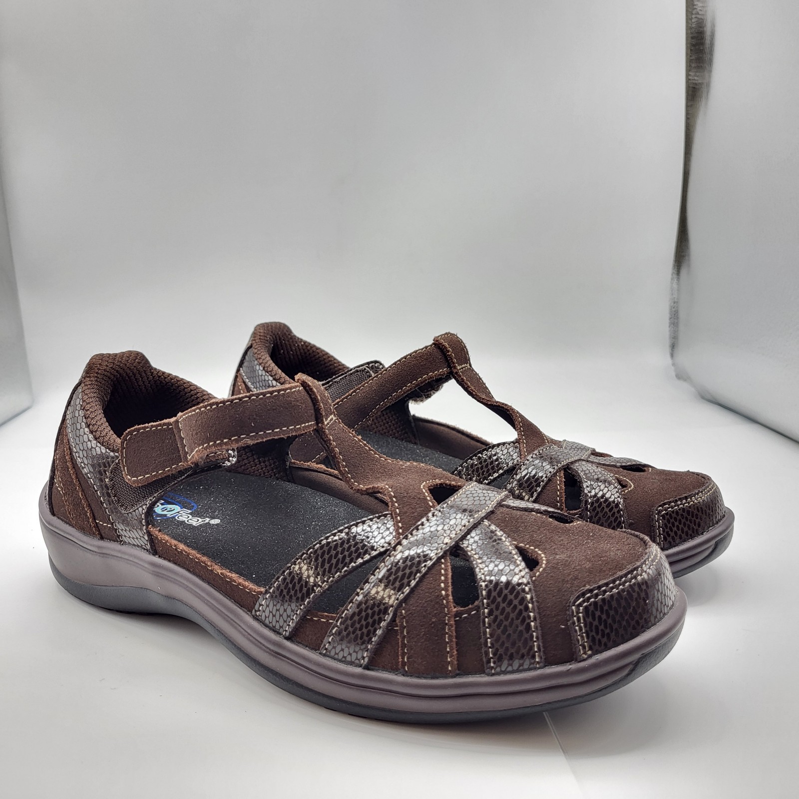 OrthoFeet Juno 860 Shoes Sz 9.5 Wide Brown Suede Mary Jane Walking Comfort