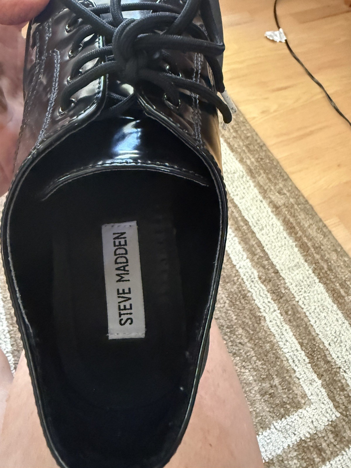 Steve Madden Oxford Black Faux Patent Leather Lug Sole Size 8M