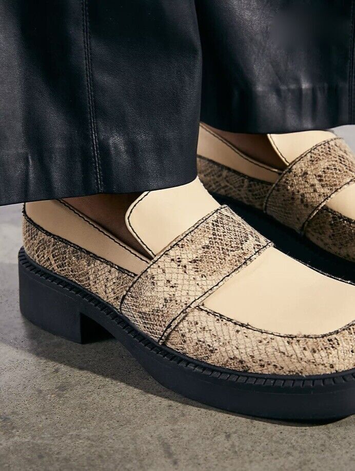 Urban Outfitters E8 by Miista Iona Cream Snake Leather Loafer Size 41 US 10.5 NE