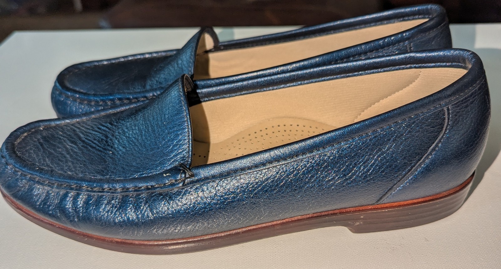 SAS Simplify Tripad Comfort Loafers Womens 9M Navy Blue Leather Slip On Shoes