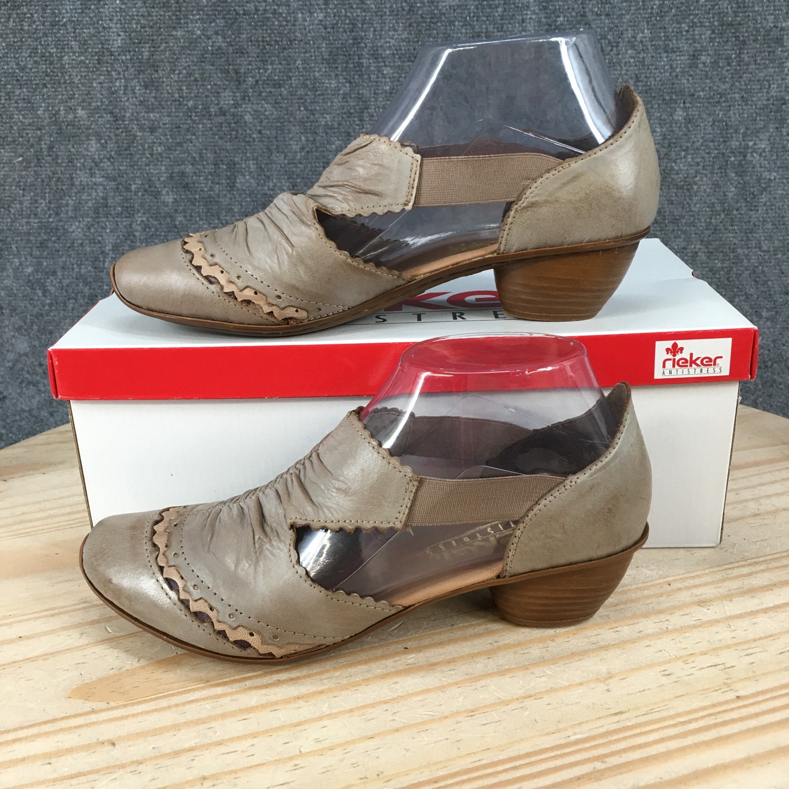 Rieker Mirjam Mary Jane Shoes Womens 37 Laser Cut Casual Leather Taupe NEW