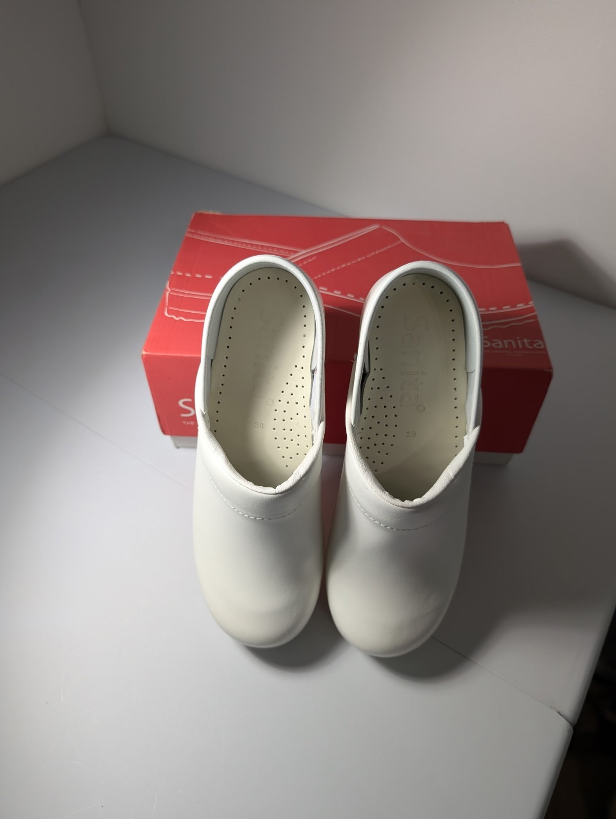 Sanita The Original Danish Clogs White Leather Slip On EU 38
