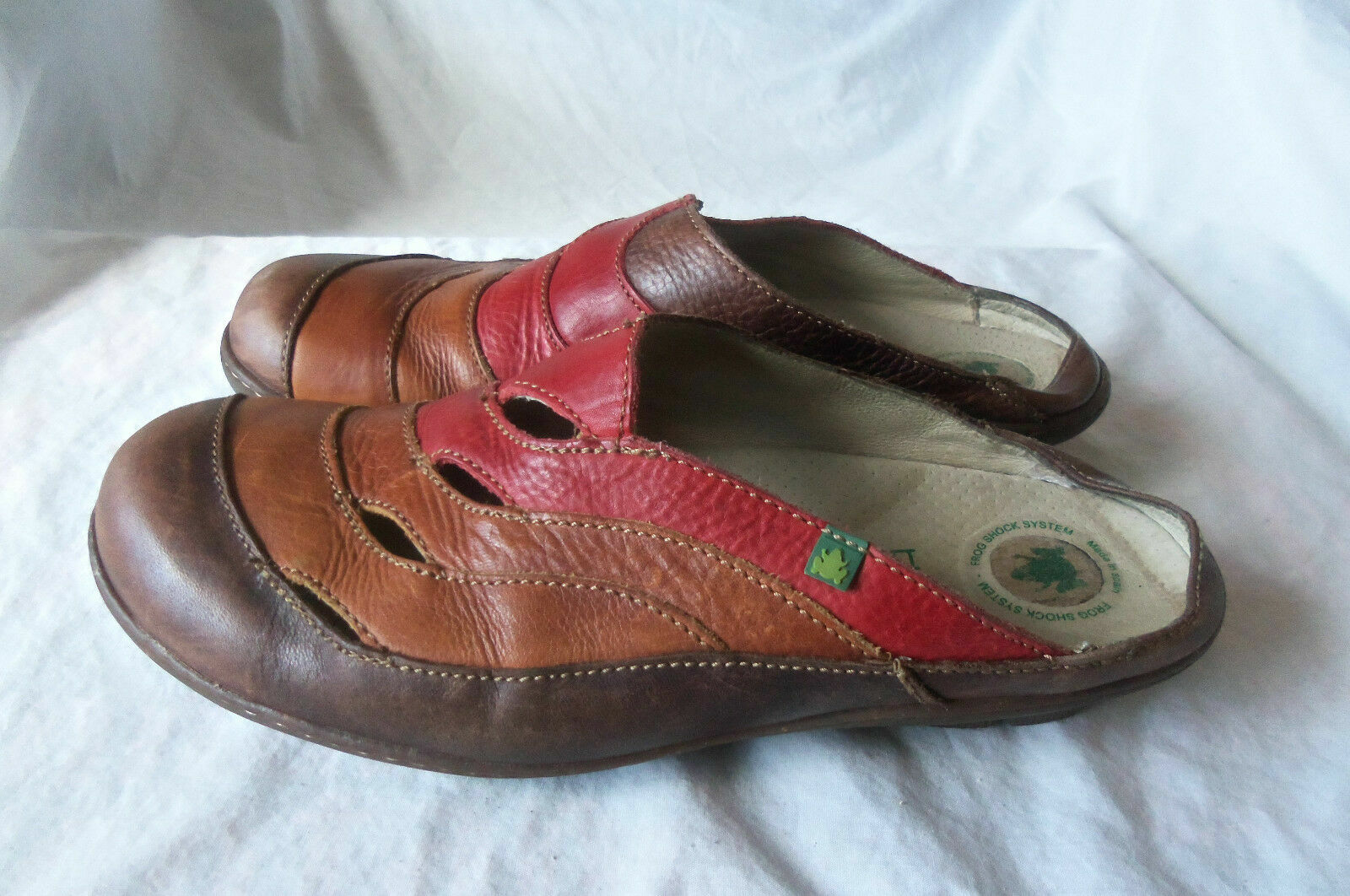 EL NATURALISTA N425 Ginkgo RED BROWN LEATHER STRIPE SLIDES CLOG MULES SHOE 40 8