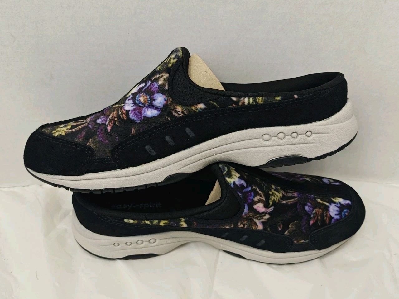 Easy Spirit Traveltime 622 Black Purple Floral Clog Mule Sneakers Womens Size 8M