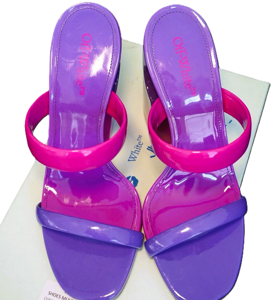 Off-White Shade Meteor Ombré Patent Leather Mules Sandals Pink Purple UK7