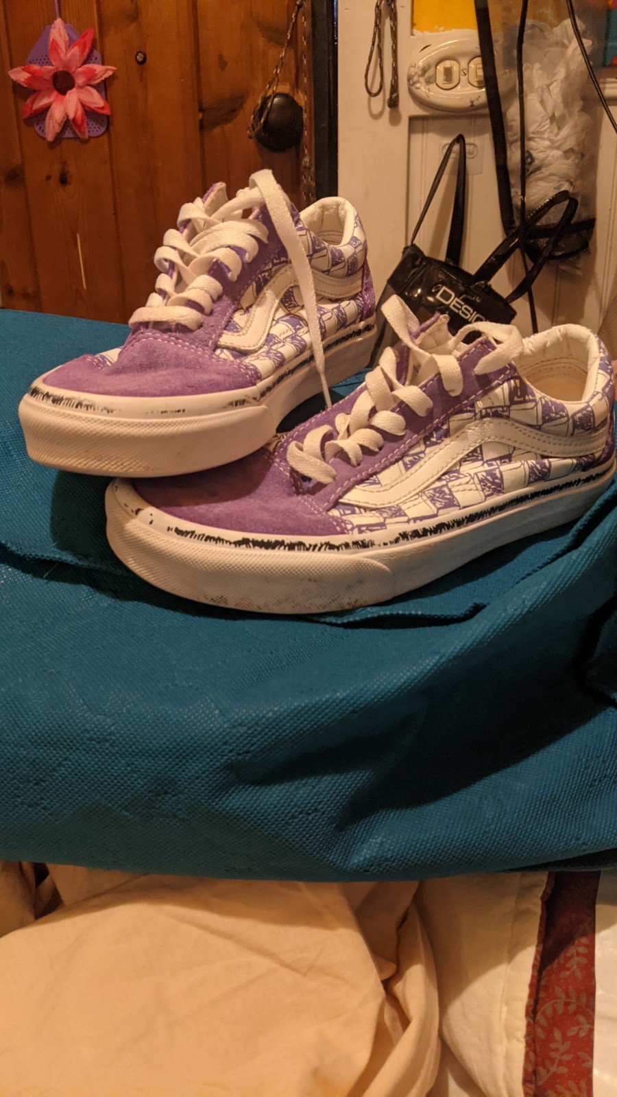Vans size 6.5 purple and white checkered shoes
