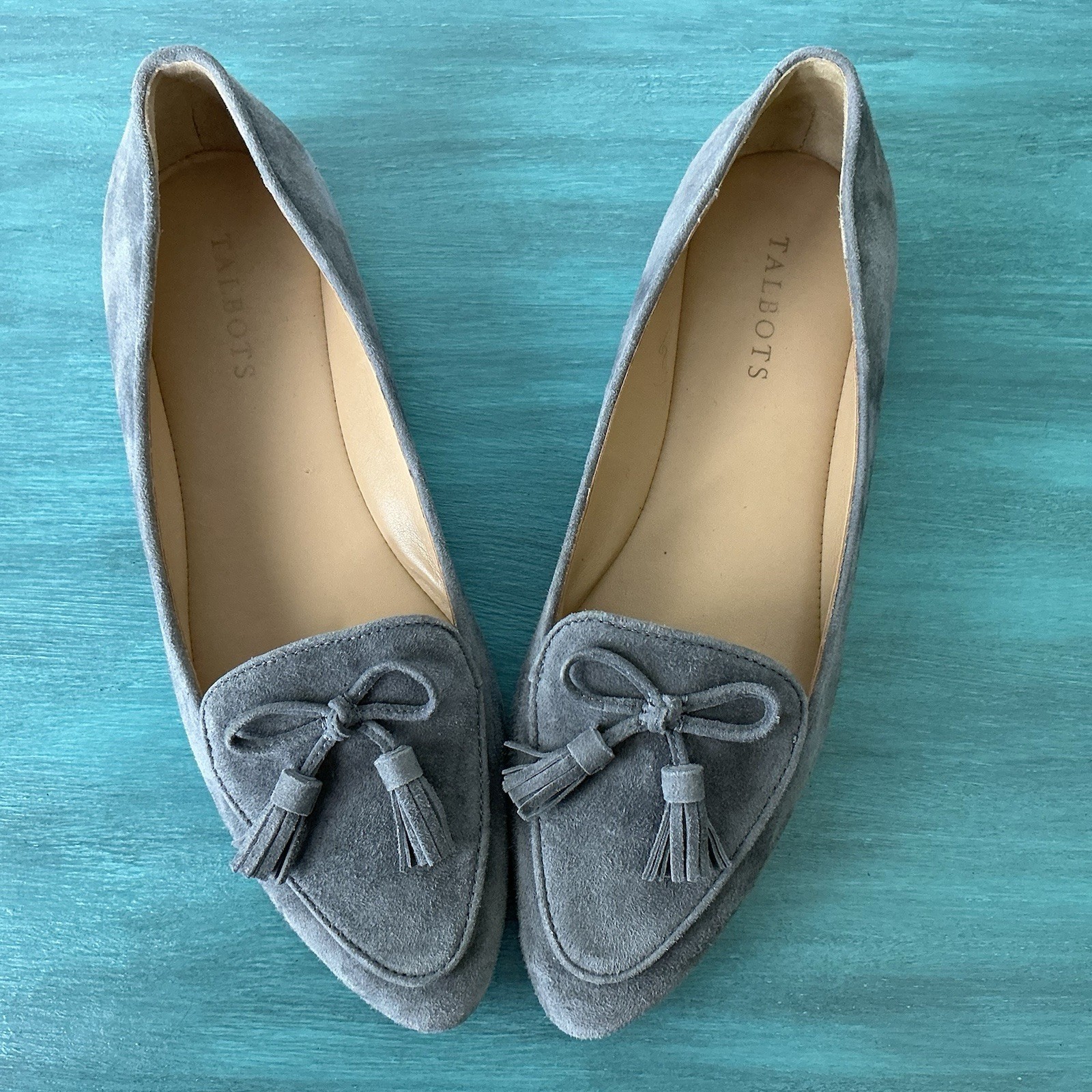 Talbots Francesca Driving Moccasin Sz 9 Gray Suede Boho Chic Comfort Loafer Shoe