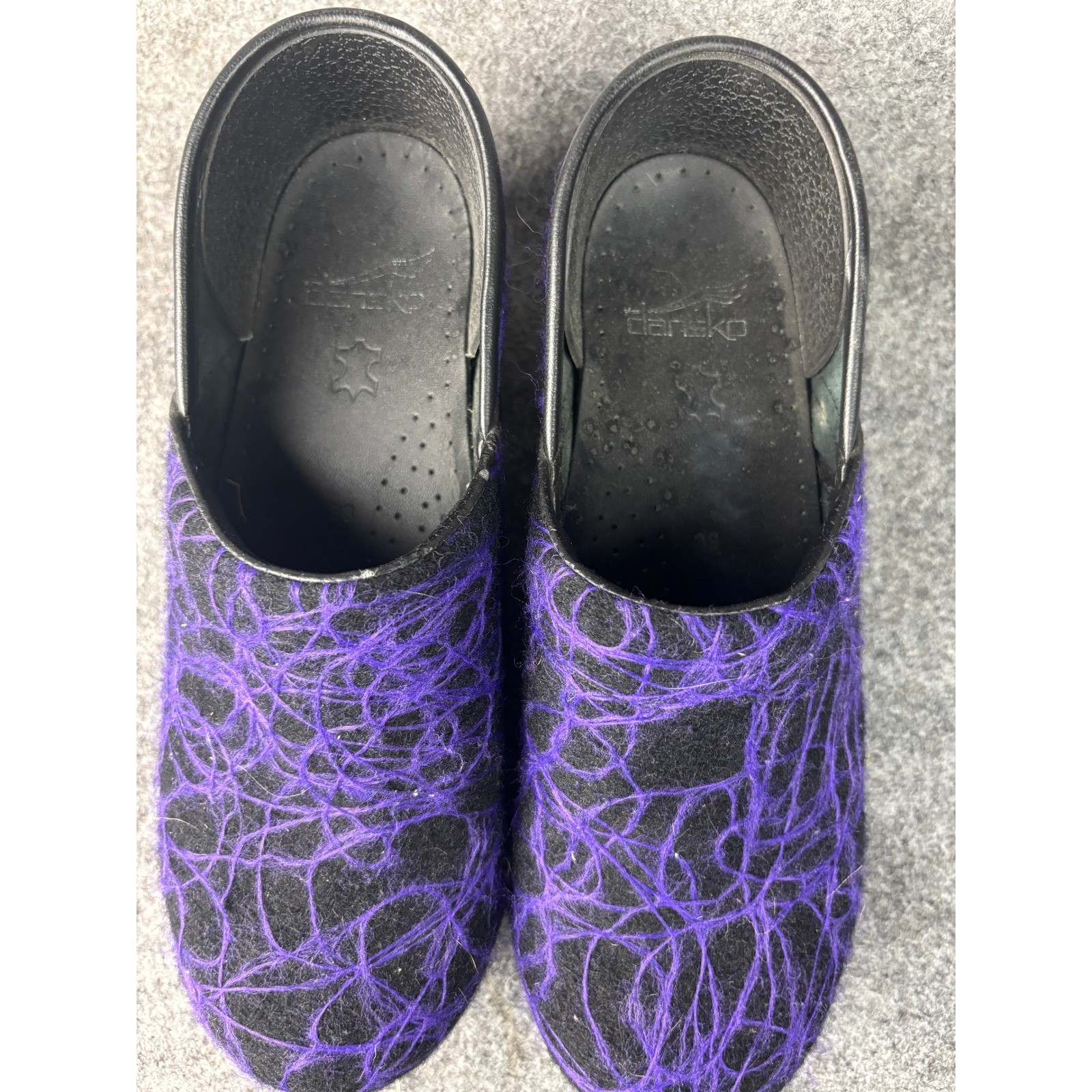 Dansko Professional Clogs Womens 38 Purple Black Wool Web Textured Slip On Shoes