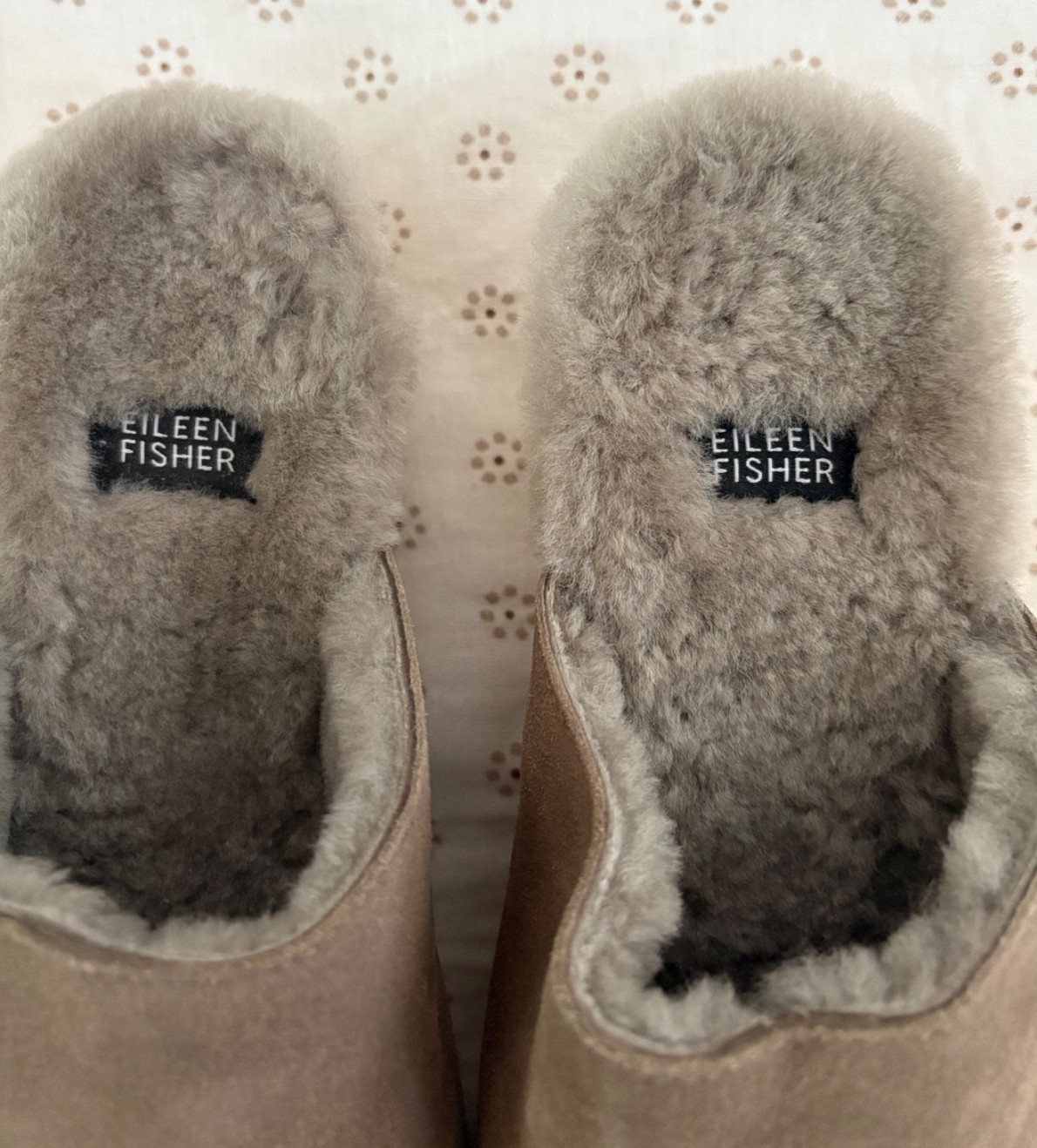 Eileen Fisher Suede Shearling Wood Heel Clogs Shoes Size 9M Light Brown NIB