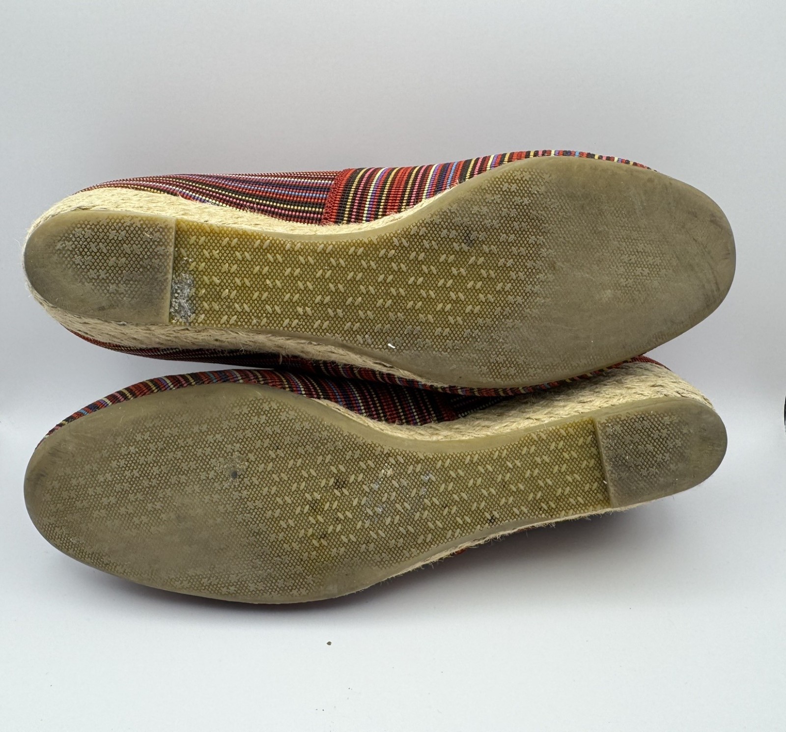 SAS Shoes Becky Jute-Wrapped Wedge Slip-On Red Stripe multi-color 7M Italy