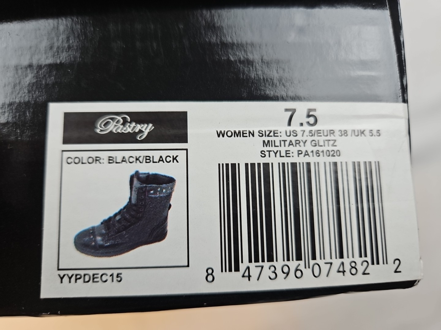 Pastry Women’s Military Glitz High Top Sneakers Black Glitter Sz. 7.5