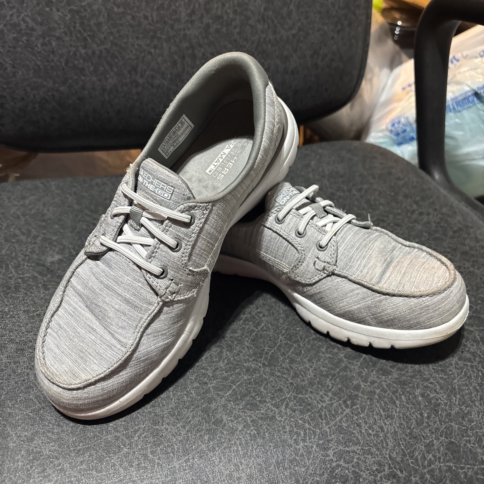 Skechers Women Sz7.5 Grey Light Shoes Slip-On Dress Sneakers Comfort Golf Boat