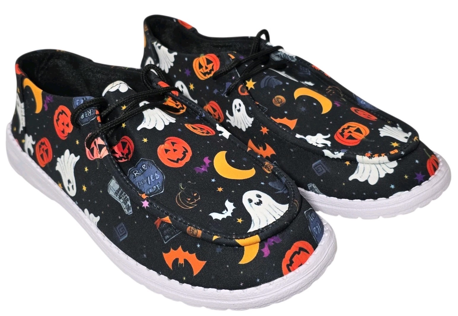 Halloween Ghosts Bats Jack O’Lantern Shoes Womens 11.5 – 12 Mens 9 – 9.5 NEW