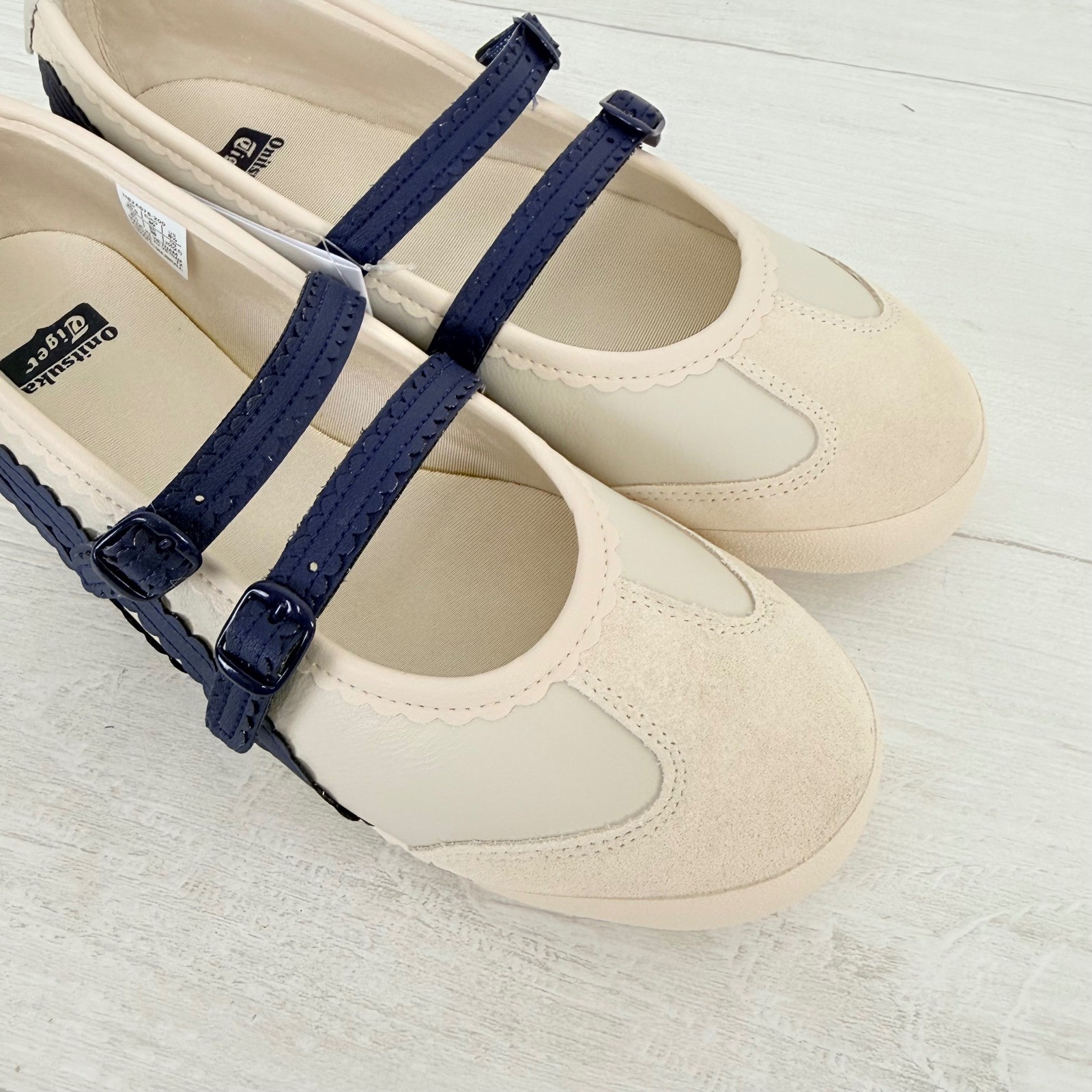 Onitsuka Tiger Mexico 66 TGRS Mary Jane Sneakers Women 8.5 Cream Navy NEW