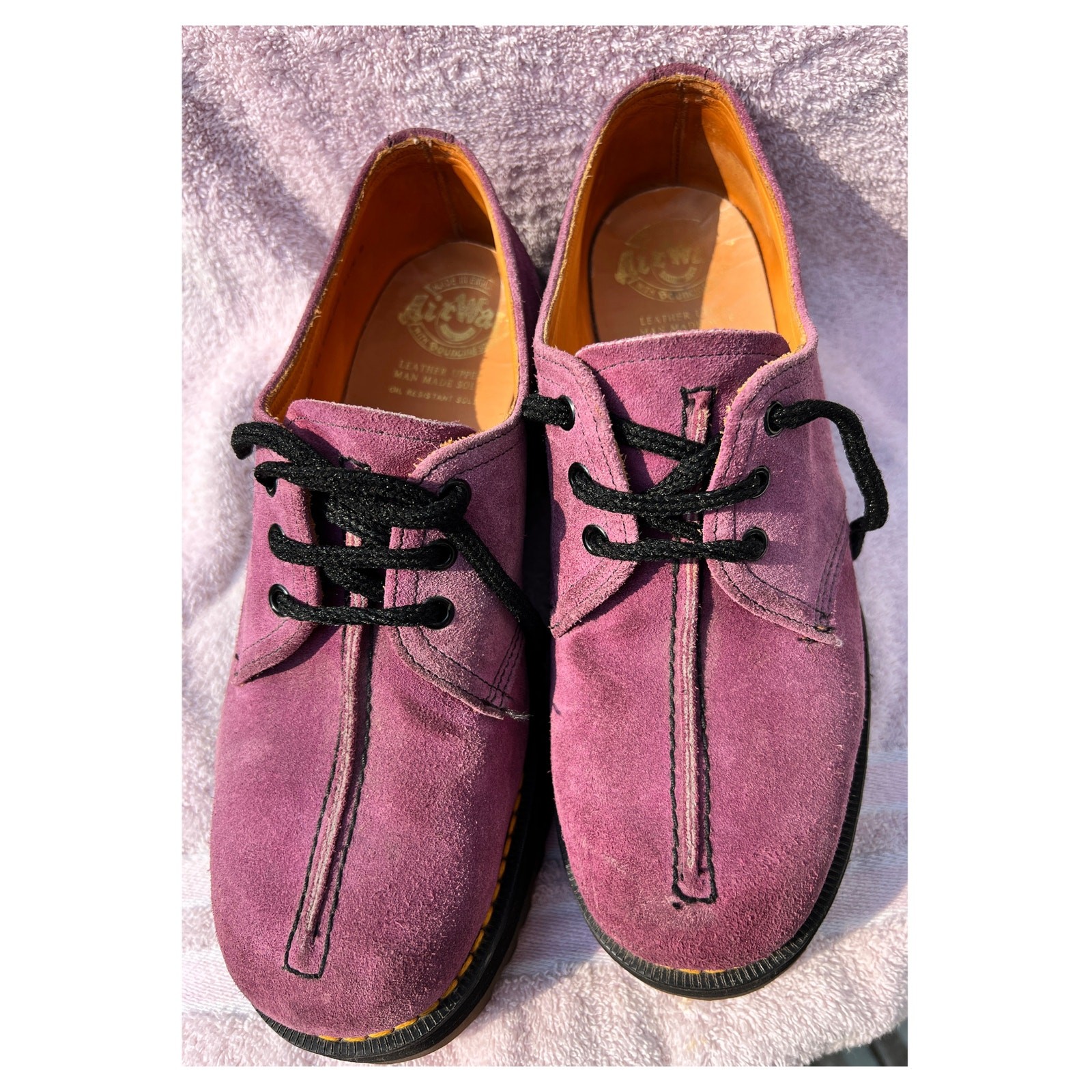 Rare Vintage 90s Dr Martens 8380 Purple Suede 3-Eye Oxford Shoes Made in England