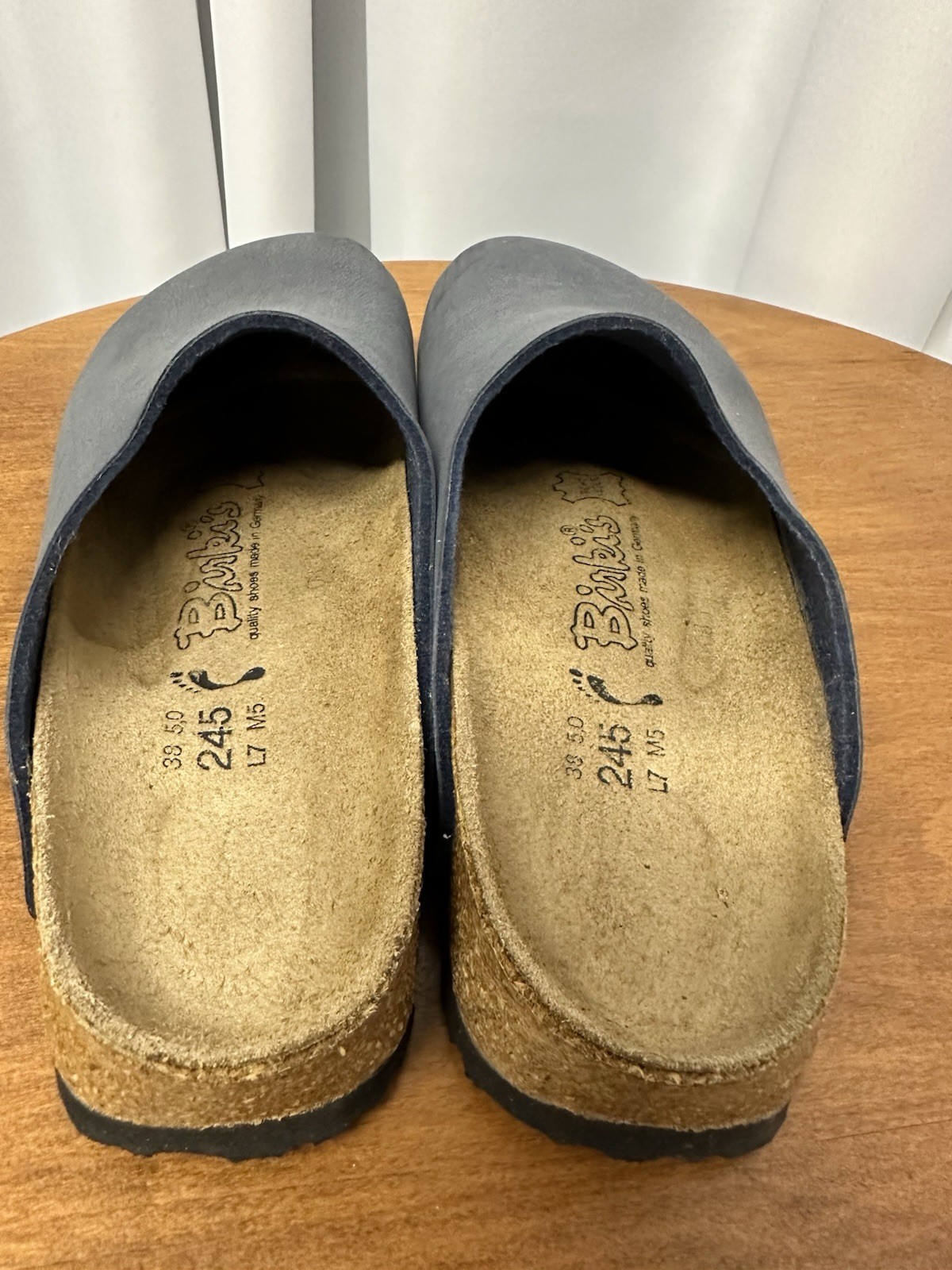 Birki’s Birkenstock Amsterdam Women’s 7 Men’s 5 Navy Blue Suede Flat Clog EUC