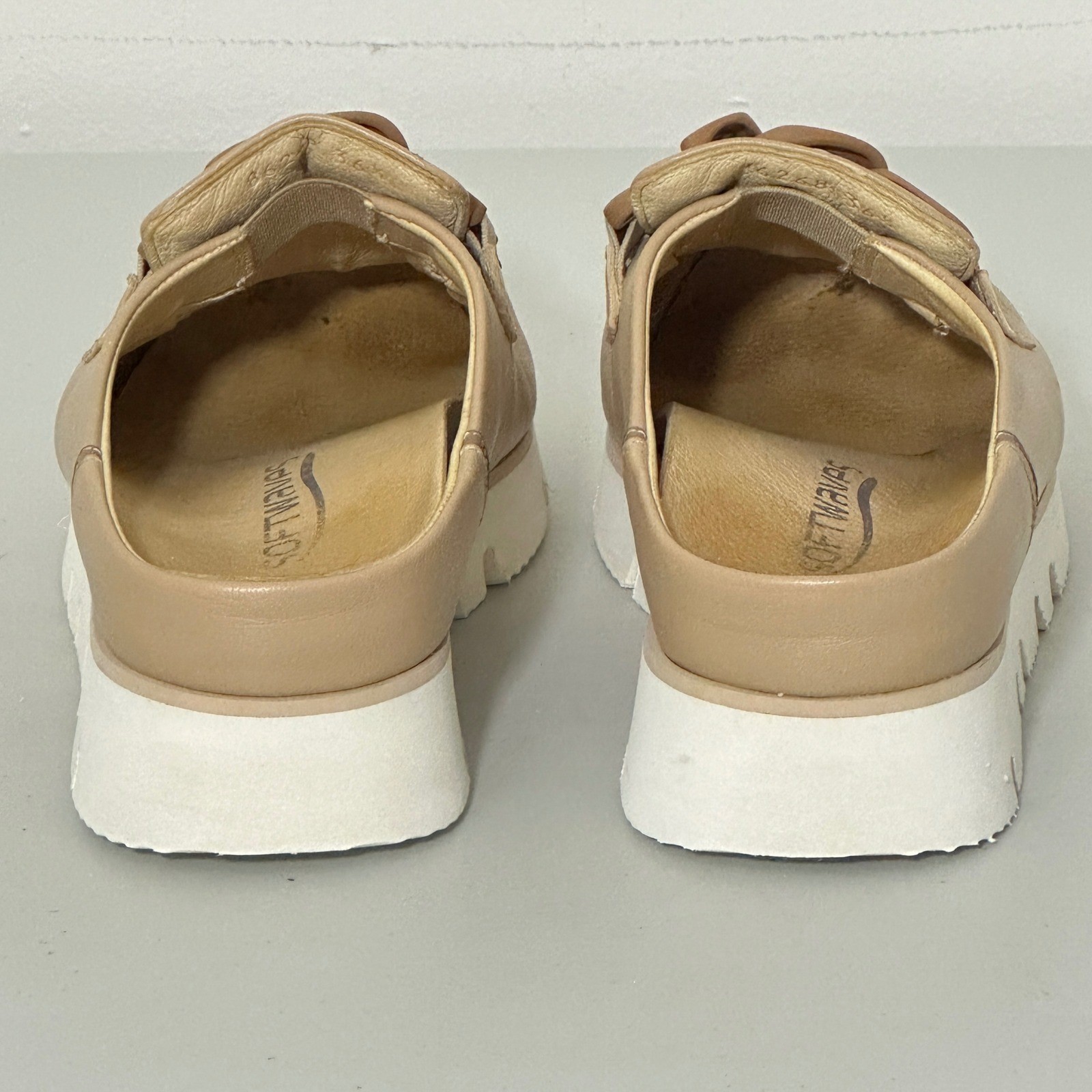Softwaves Carrie 36.5 EU 6.5 US Tan Leather Chain Platform Mules Neutral Comfort