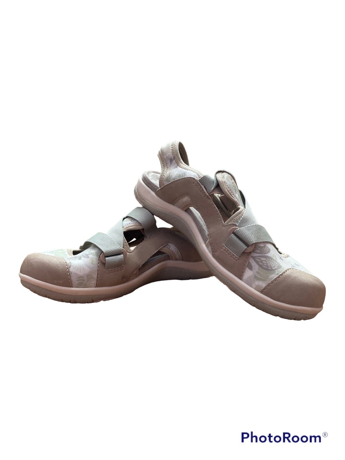 Womens Earth Origins Slip-On Adjustable Strap Size 7 Floral Cloth and Suede