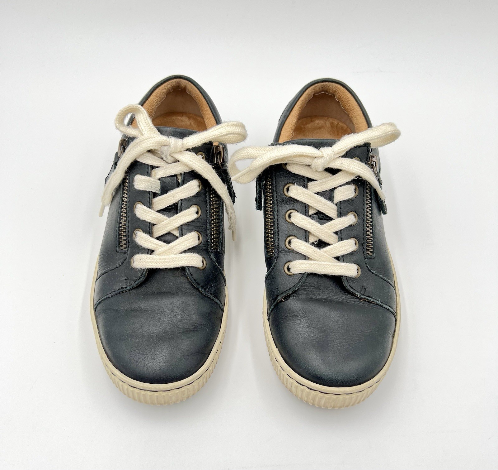 Born Crown Paloma Navy Blue Leather Dual Side Zip Sneakers Comfort Shoes 7/8