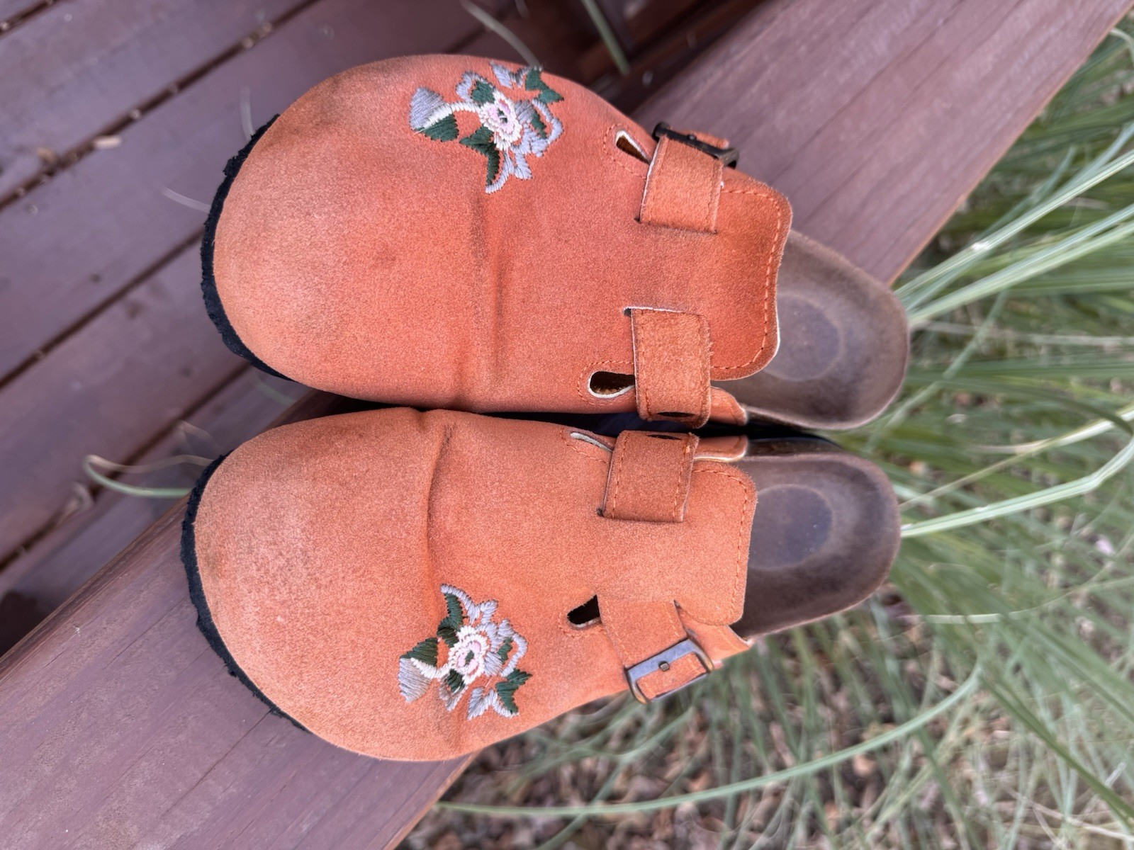 Betula Birkenstock Orange Floral Suede Closed Toe Slip On Clogs Mules Sz 8 N