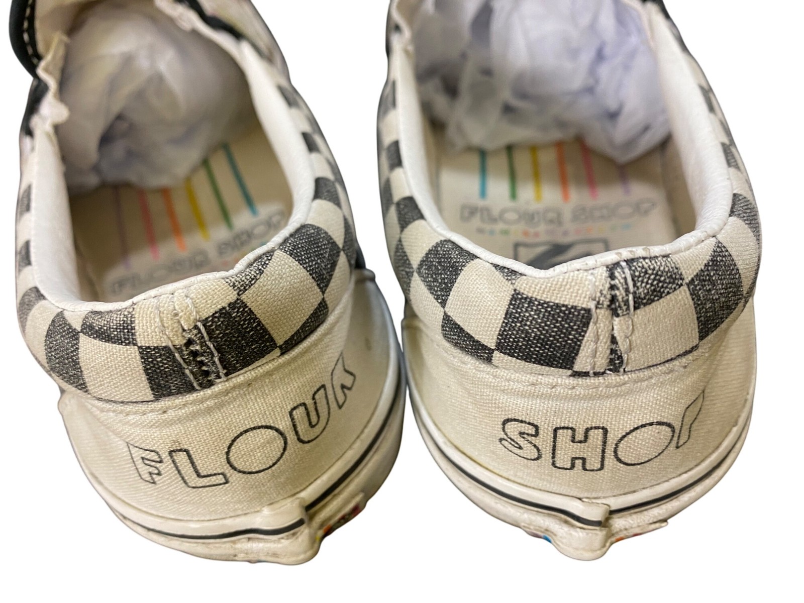 Vans X Flour Shop Slip-On Shoes With Fun Print & Checkerboard Accents Womens 7