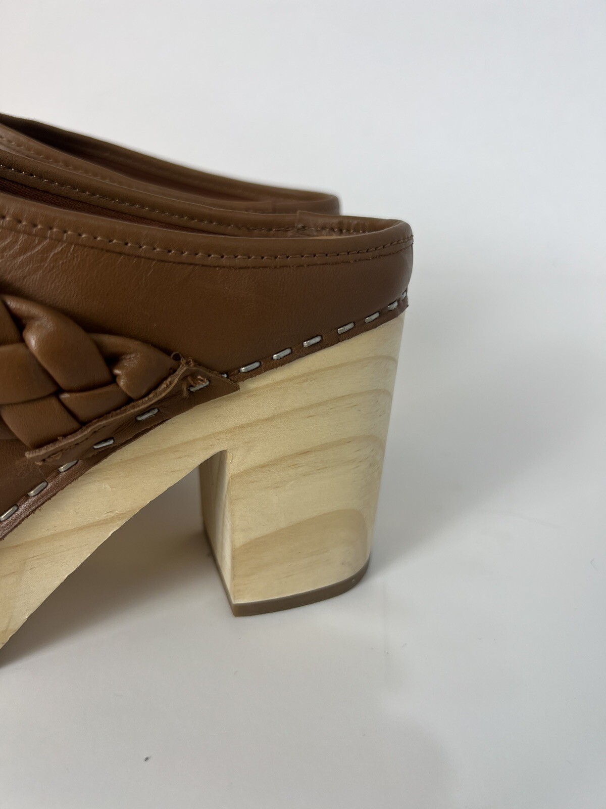 Dolce Vita Hila Braided Heel Saddle Leather Brown Mule Clog New Size 8.5