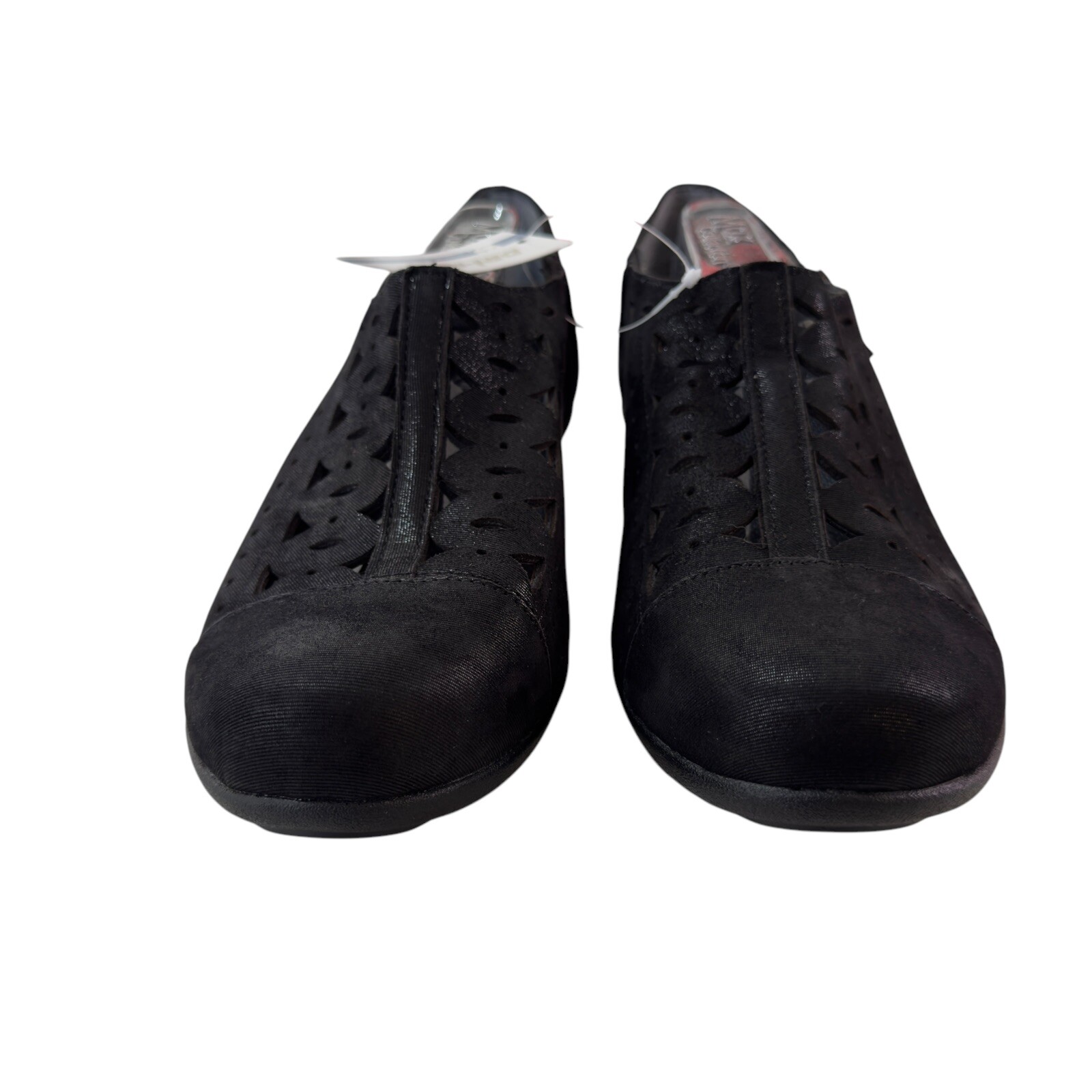 NEW Drew Metro Black Leather Laser Cut Womens 10W Orthopedic Wedge Shoes