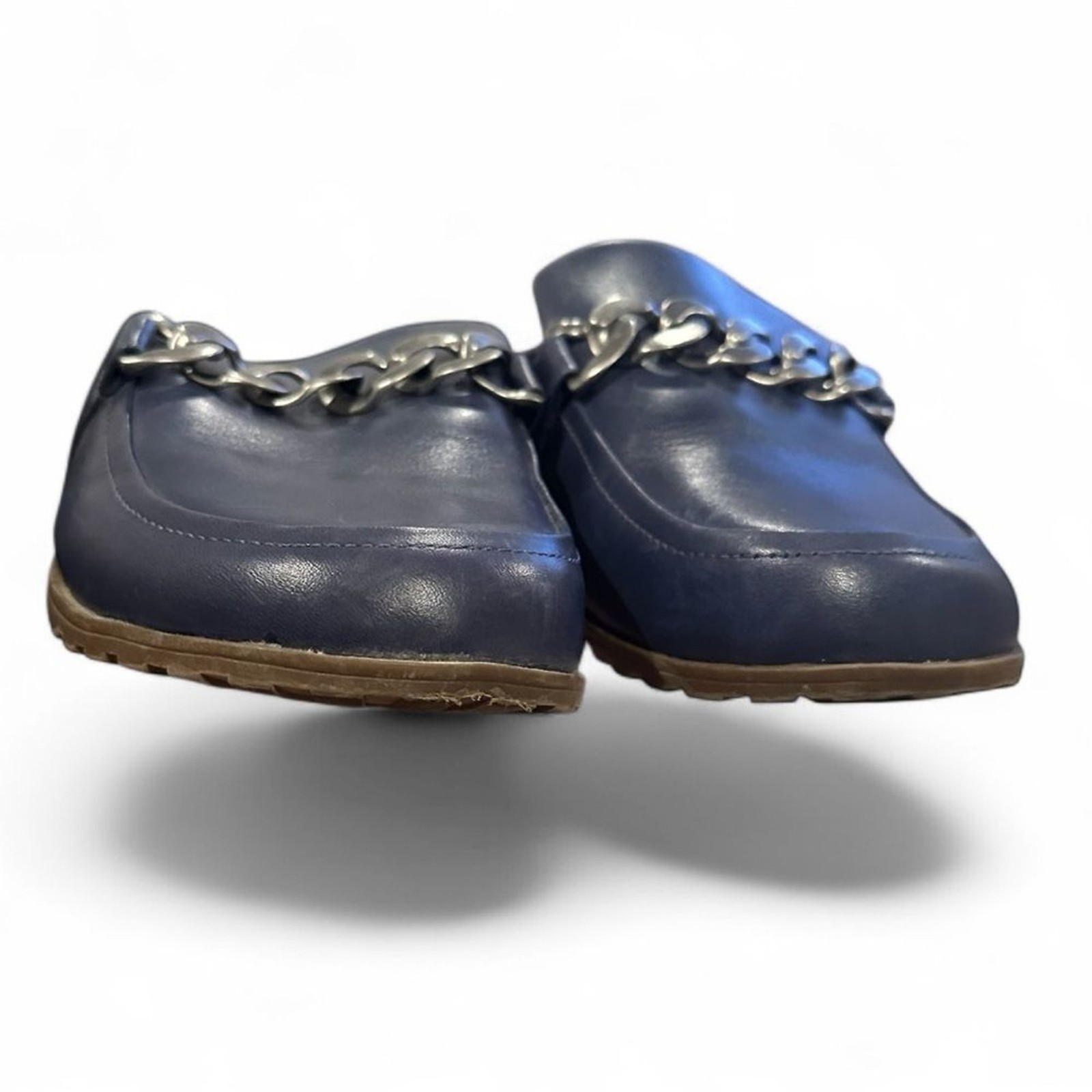 VIONIC NAVY BLUE GEORGIE LEATHER MULE CLASSIC LOAFER CLOG CHAIN SHOES 6