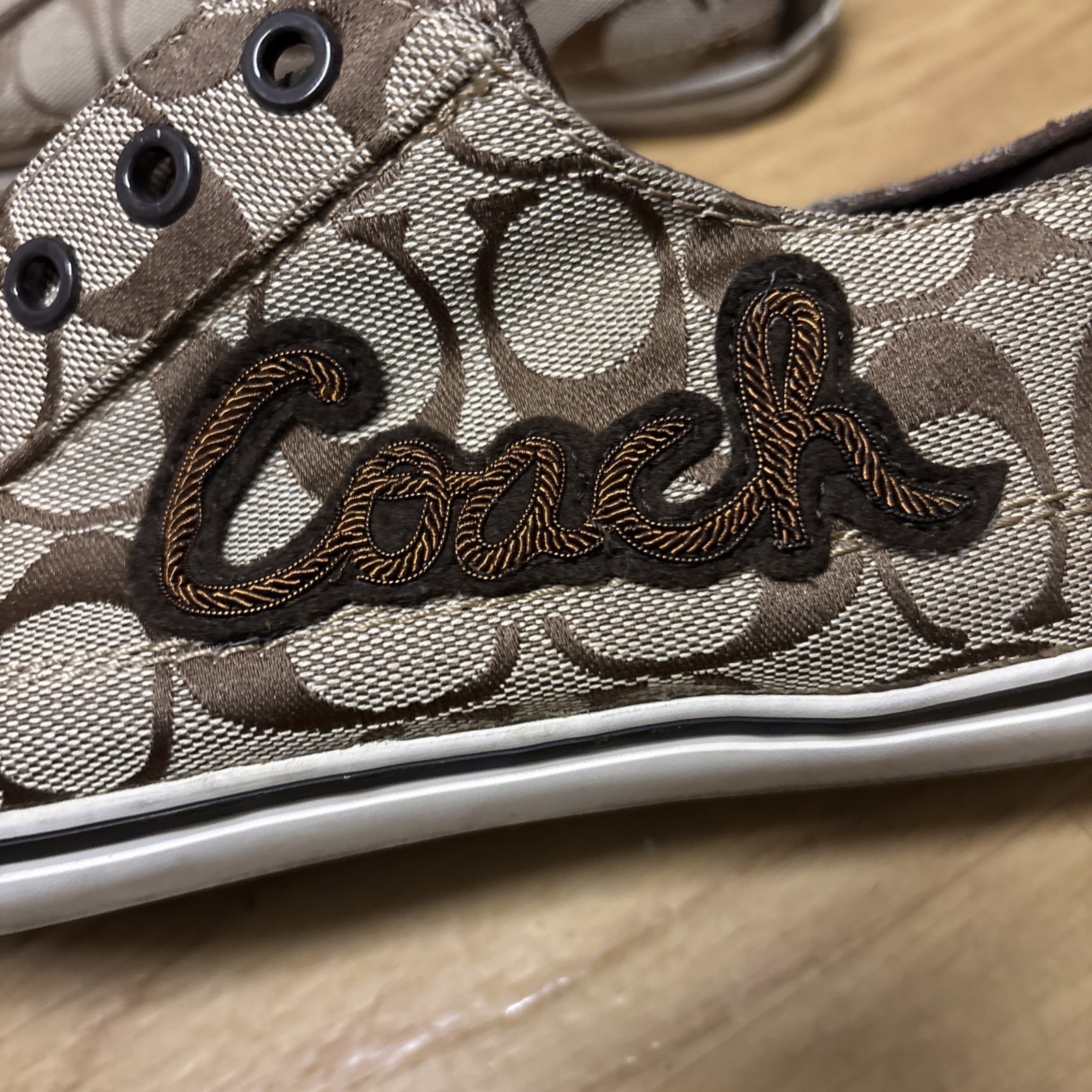 Coach Keeley Khaki Signature C Logo Sneakers Slip On Shoes Embroidered Women 8.5