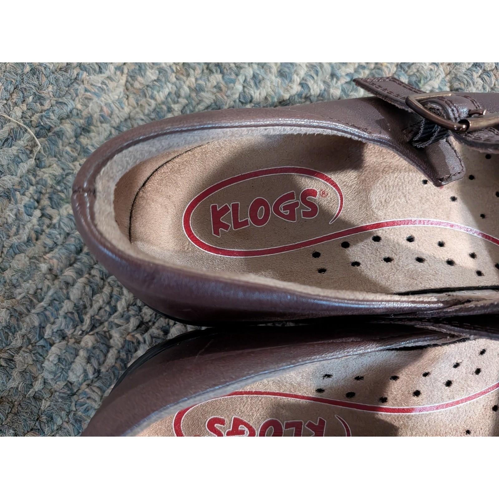 Klogs Brown Leather Mary Jane Laser Cut Clogs Shoes Womens Size 8M Comfort Work