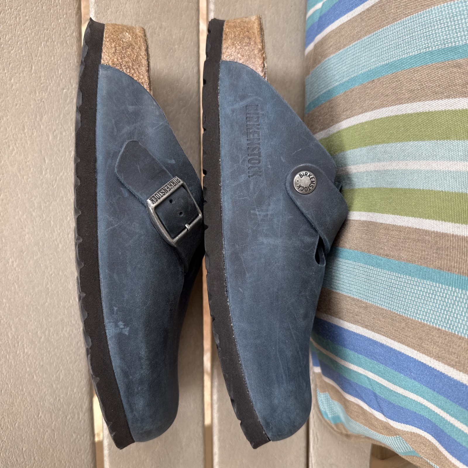 Birkenstock Boston Navy Blue Oiled Leather soft footbed EU 38N US 7-8 EUC