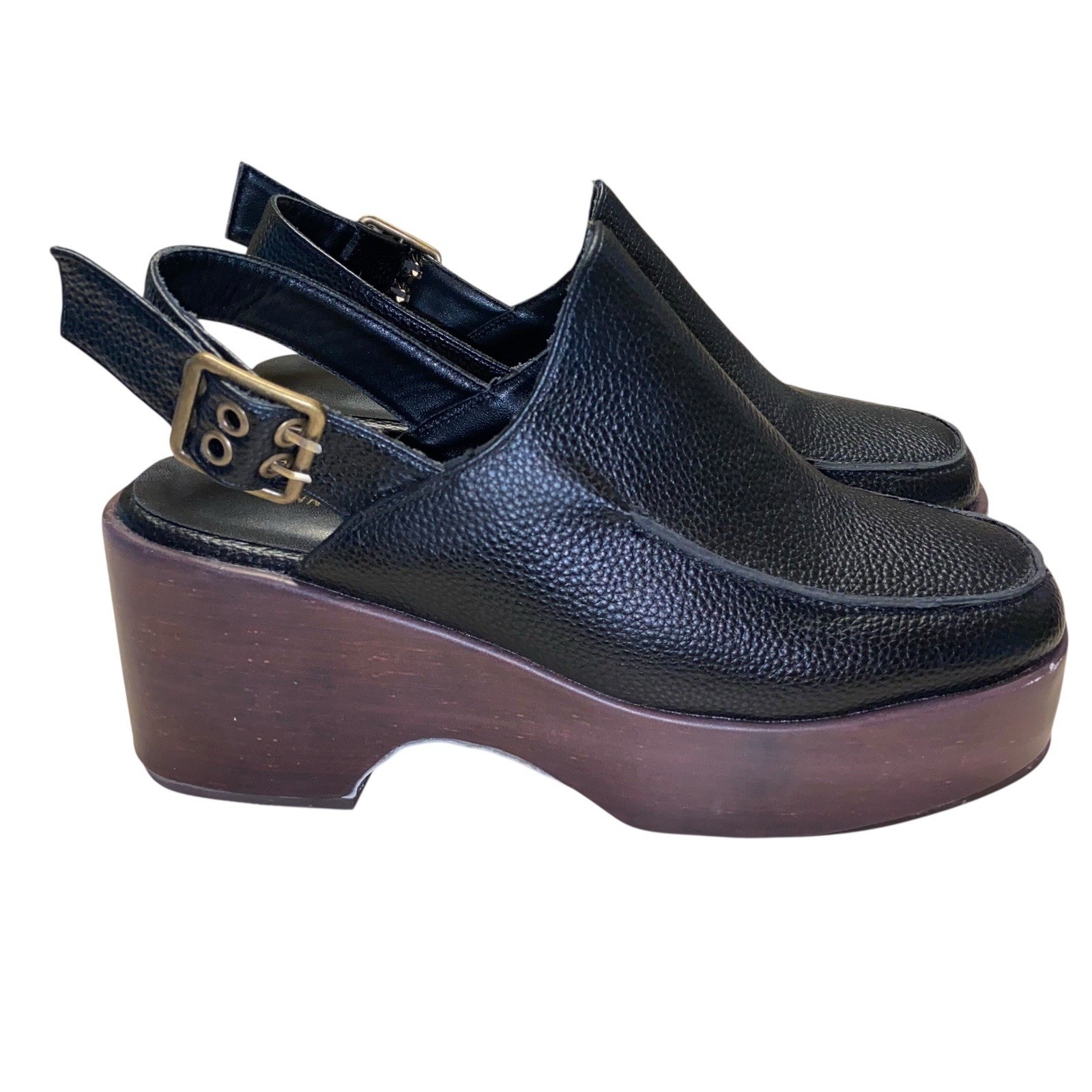 FSJ Clogs Womens Size 8 Platform Slingback Shoes Buckle Funny She Jill Black