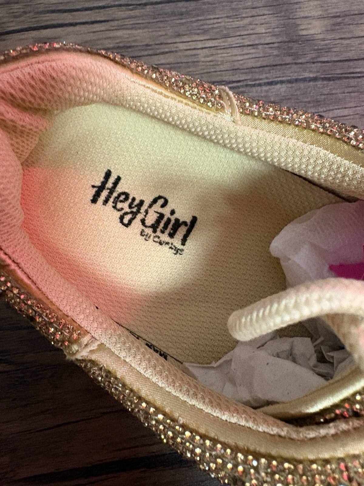 Hey Girl By Corkys Sneakers Gold Rhinestone Lace Up Size 10