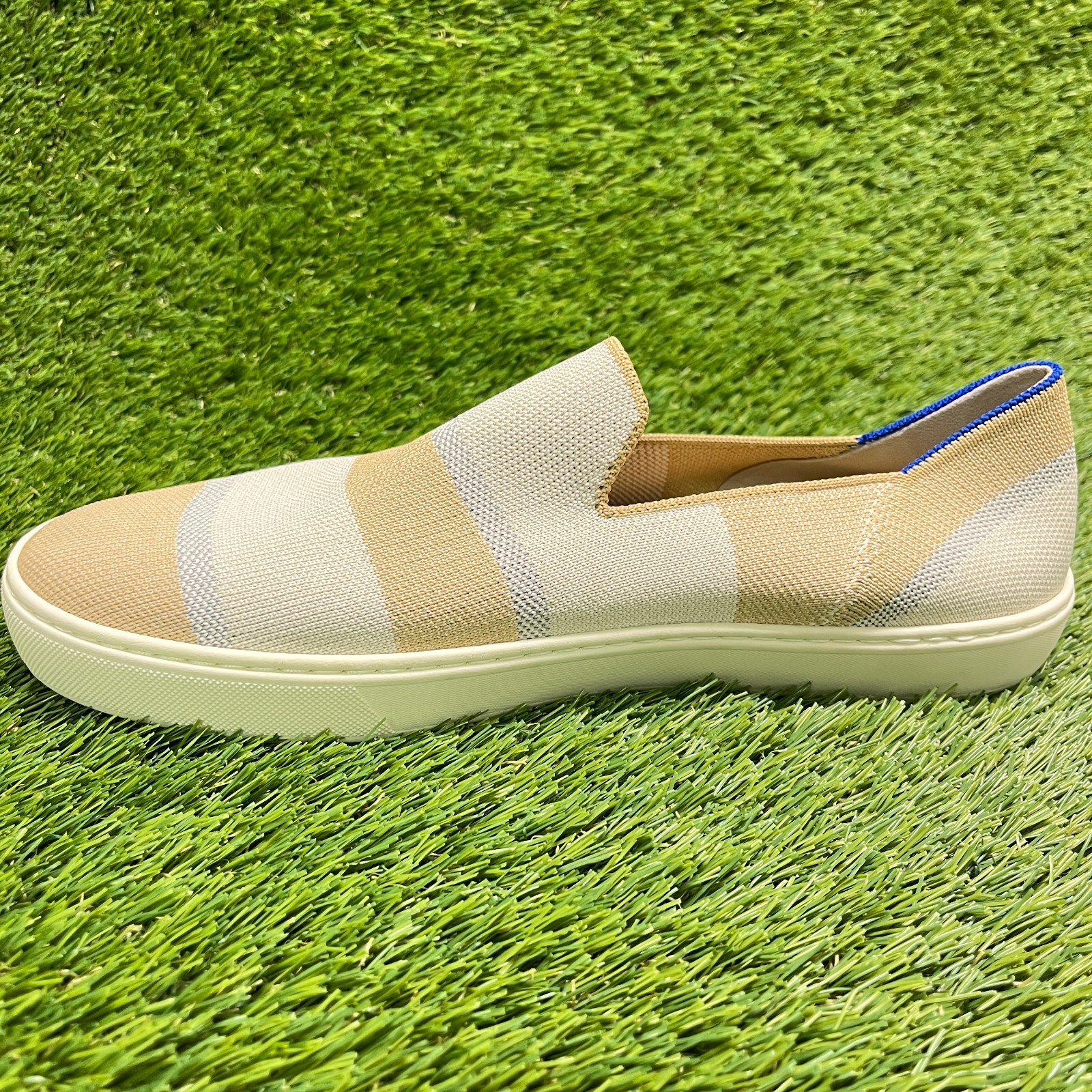Rothy’s The Original Birch Stripe Womens Size 11 Beige Casual Slip-On Shoes