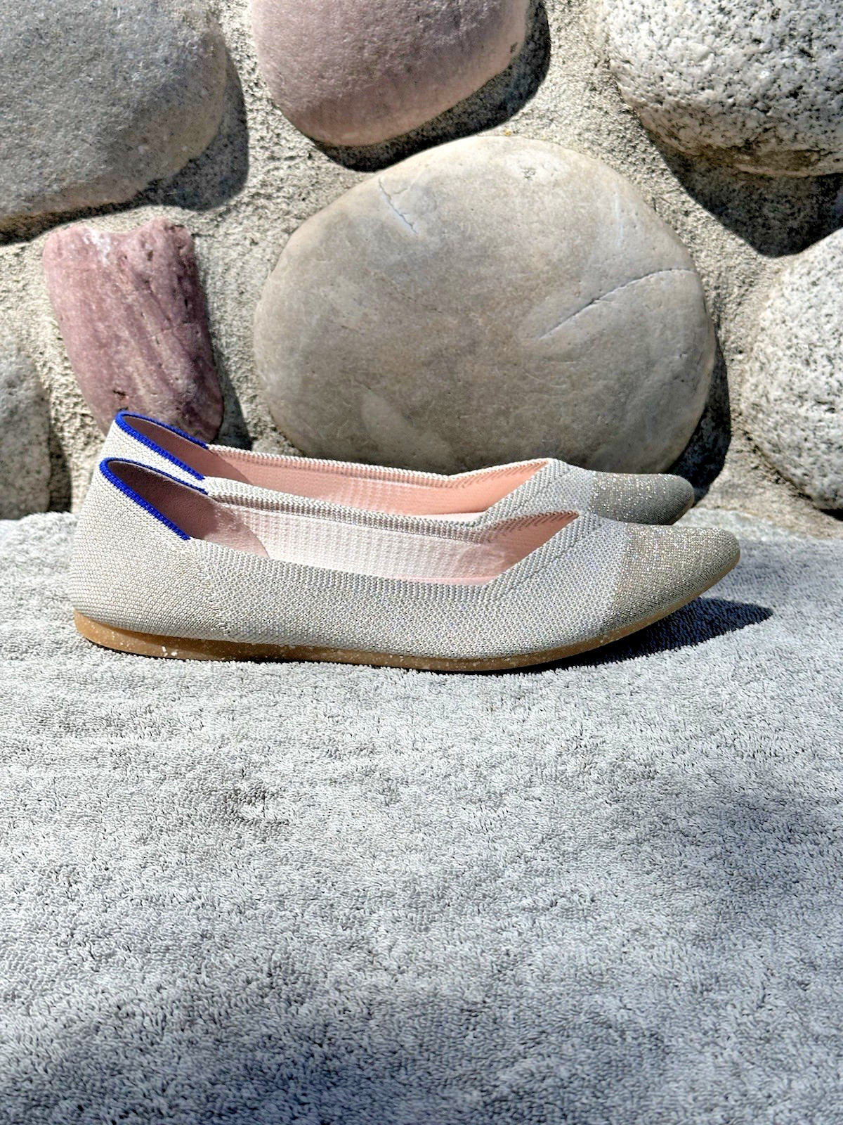Rothy’s The Point Sz 10 Diamond Metallic Beige Silver Gold Pointed Ballet Flats
