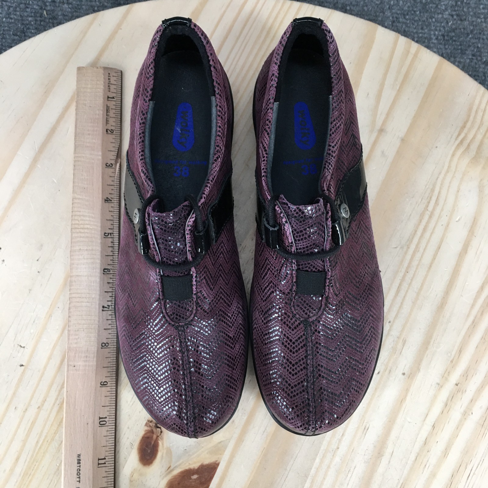 Wolky Shoes Womens 38 Purple Muse Slip On Loafer Leather Comfort Round Toe Wedge