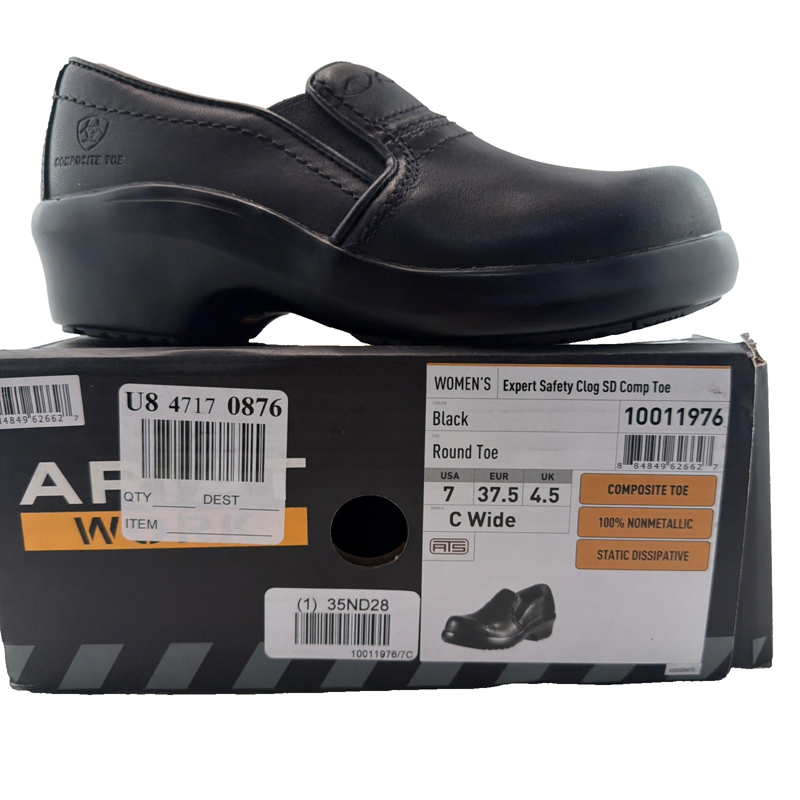 ARIAT Work Expert Safety Clogs SD Women’s Sz 7 C WIDE Black Composite Toe