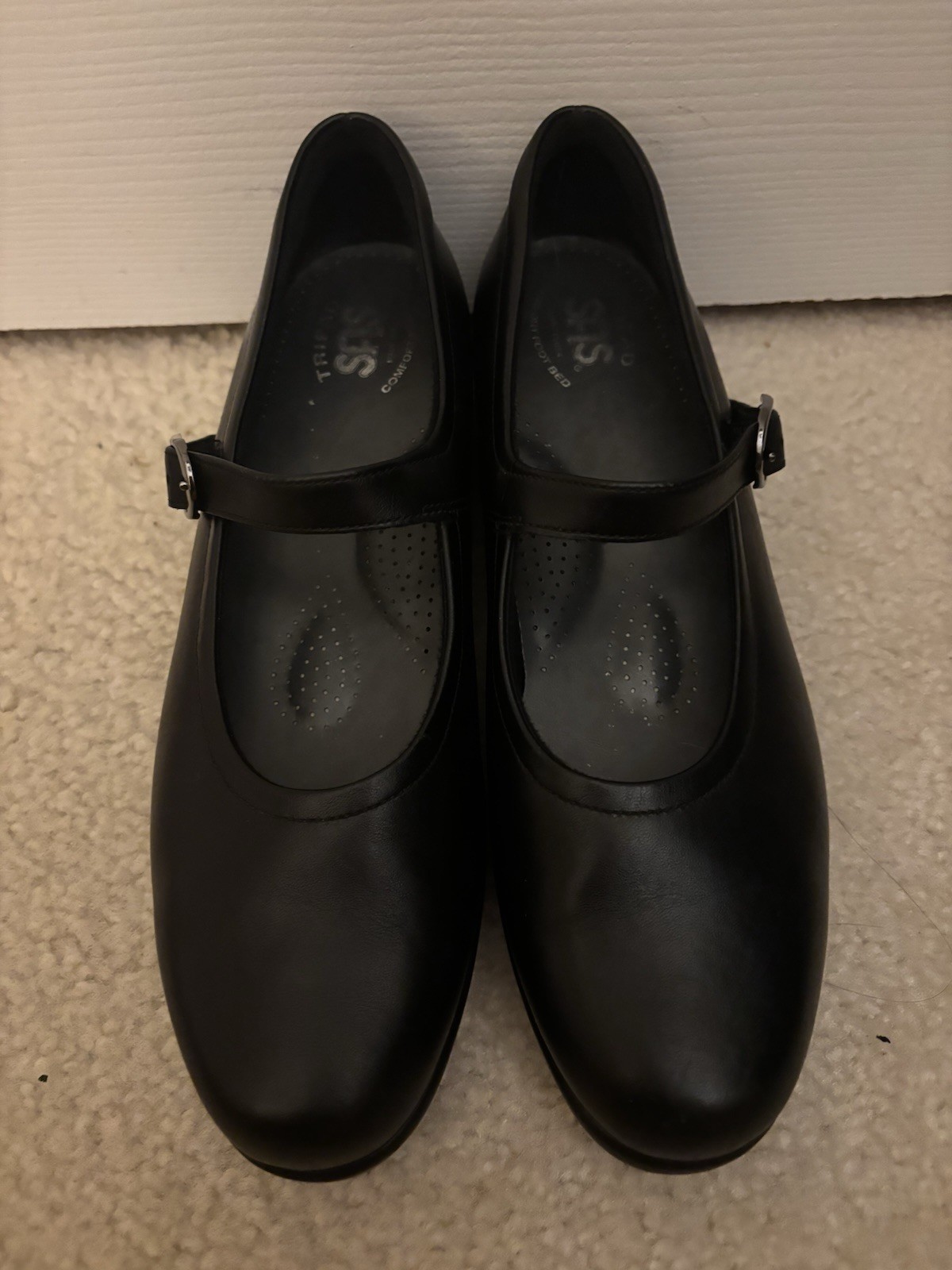 SAS Mary Jane Shoes Womens 9 S Buckle Comfort Hook & Loop Leather Black