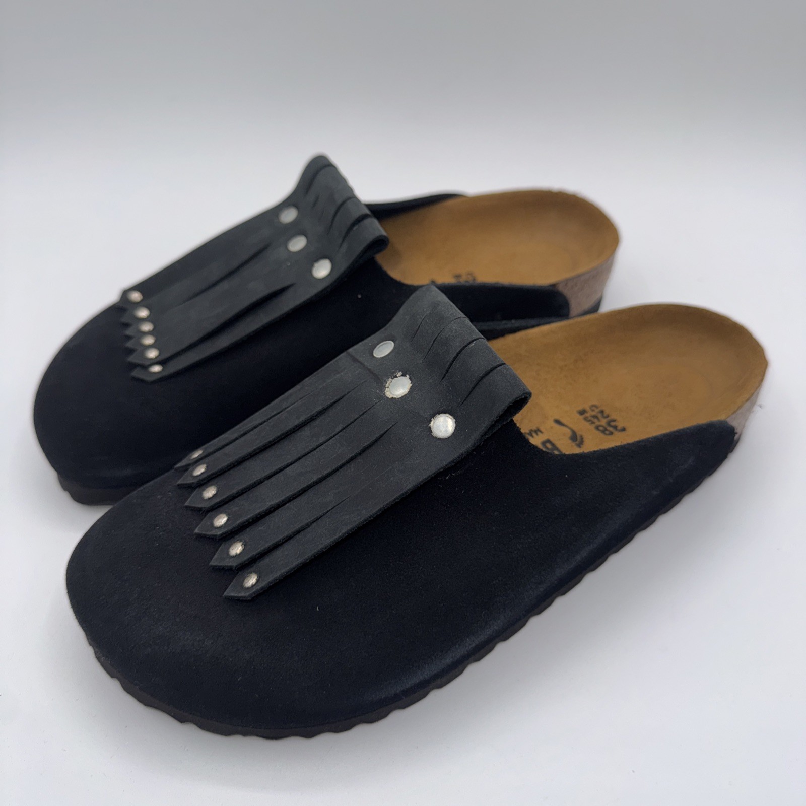 Birkenstock Amsterdam Kiltie Studded Women’s Size 7 EU 38 Black Leather Boston