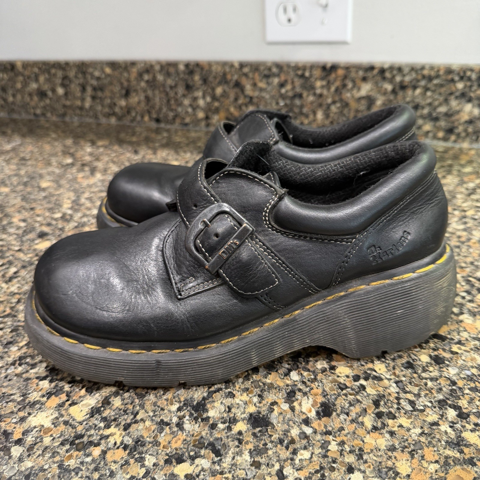 Dr. Martens 3A78 Monk Strap Shoes Women 7 Vintage Leather Contrast Stitch