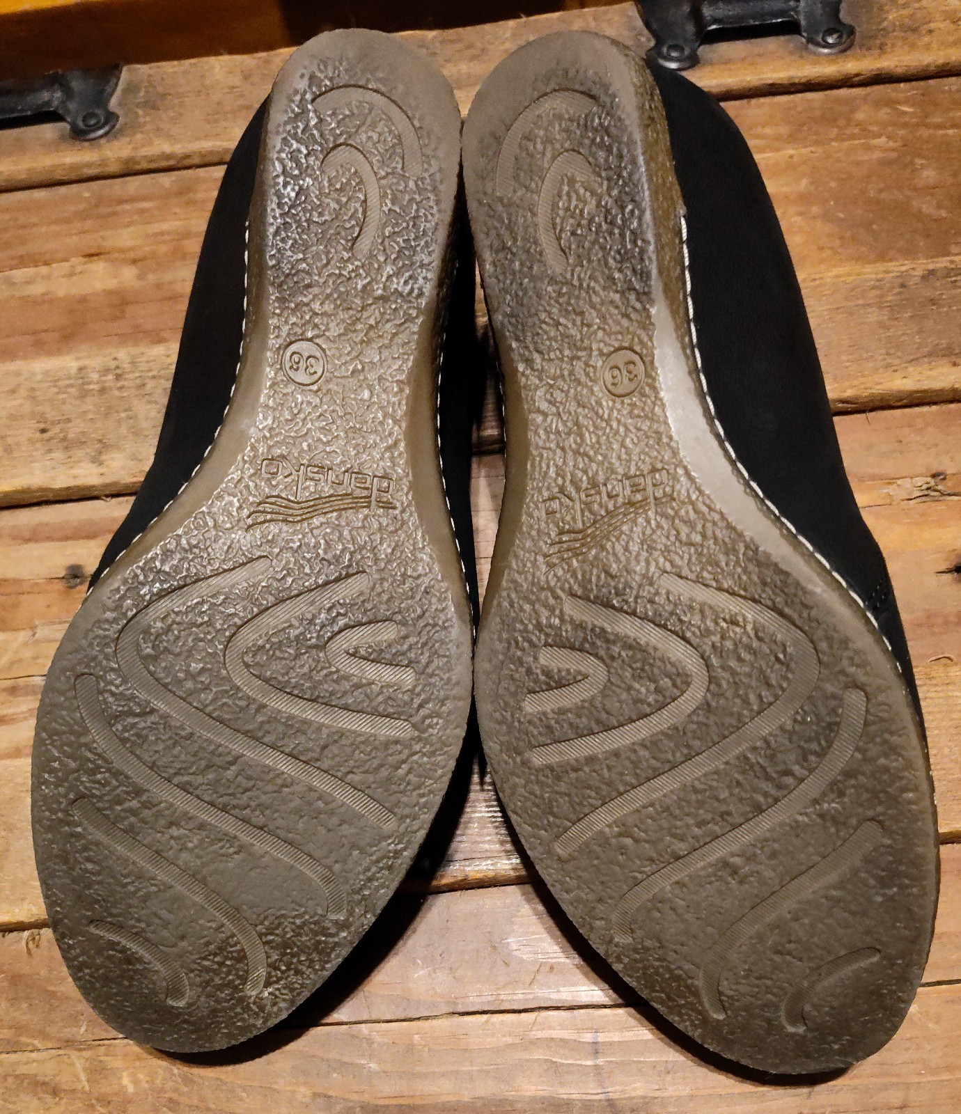 DANSKO, Black Leather slip on’s size 5.5 rubber sole, excellent condition