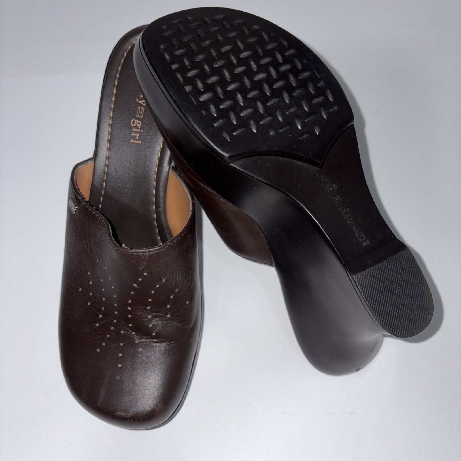 Tommy Girl, Tommy Hilfiger, Leather Clogs, Leather Mule Shoes Y2K Brown Size 7