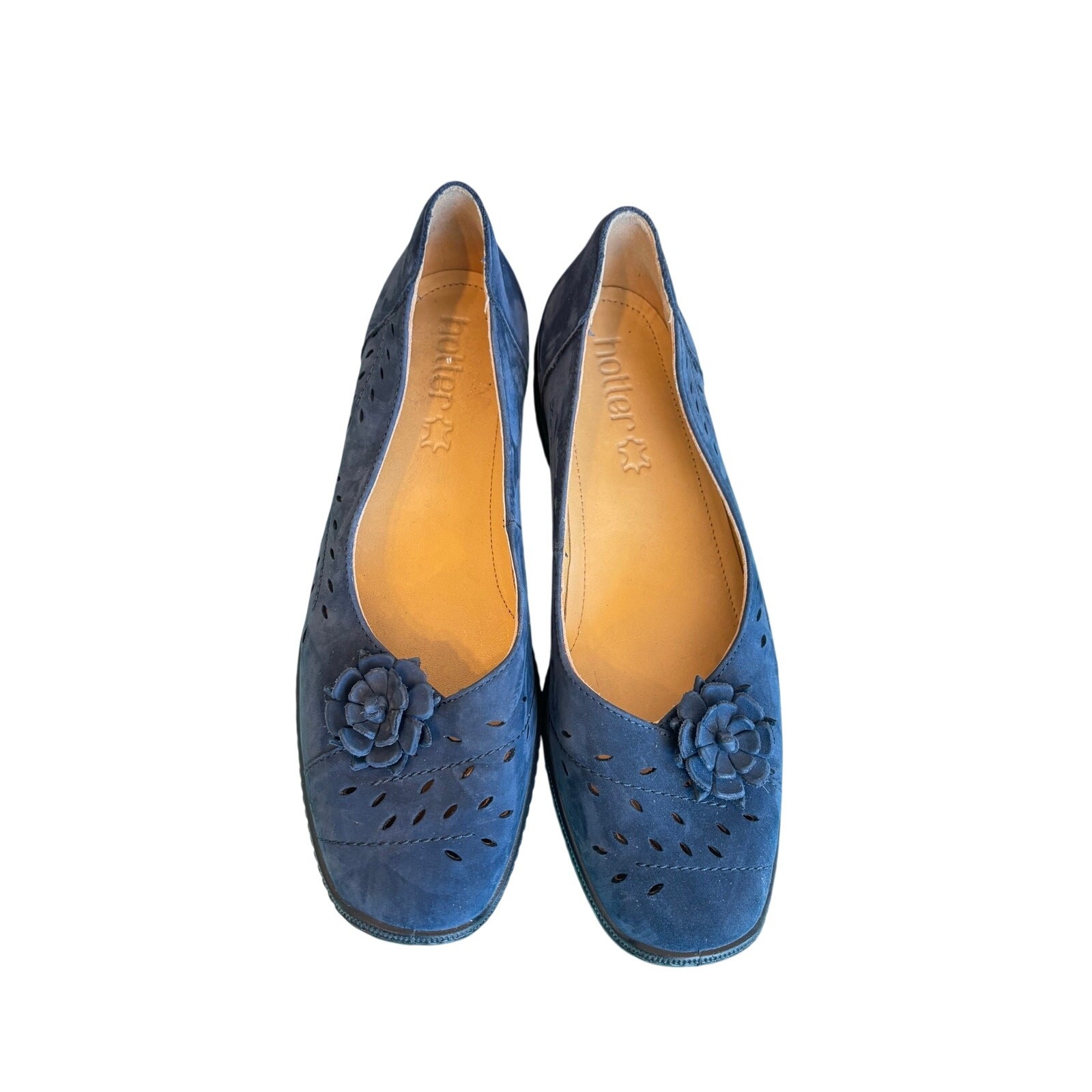 Hotter Mexico blue suede leather flower accent slipon loafers shoes sz 9.5