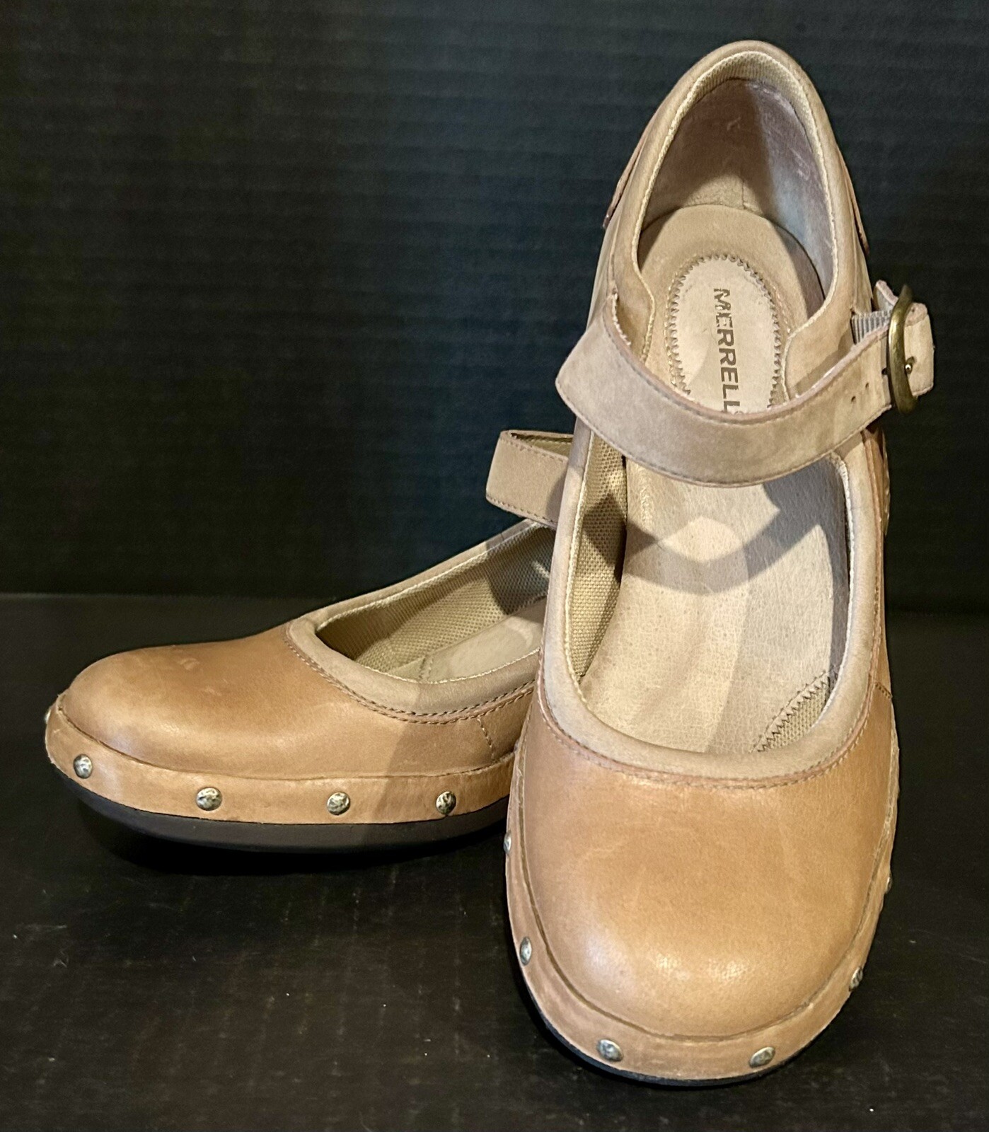 Merrell Luxe Leather Coffee Brown Studded Mary Jane Pumps 1132212 Women’s Size 8