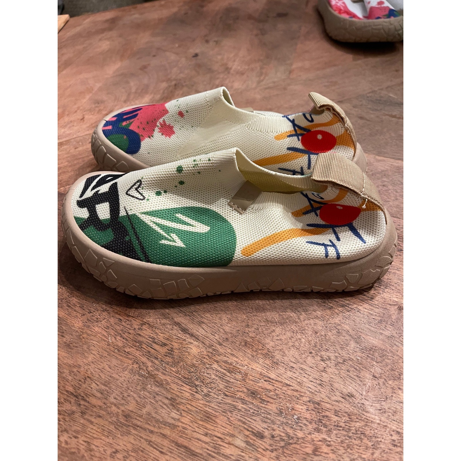 Hola Camel Graffiti Print Knit Slip On Barefoot Sneakers Multi Color Size 36 NEW