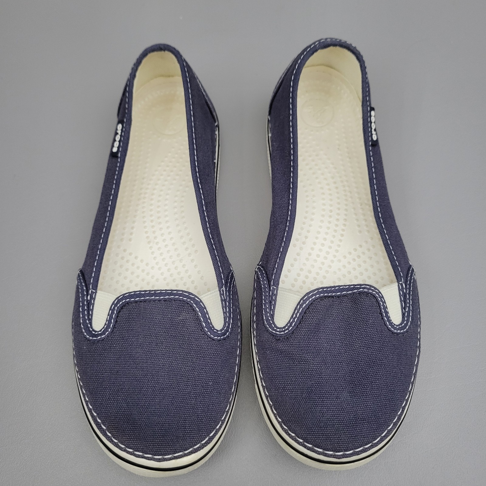 Crocs Womens Slip-on Loafers Canvas Navy Blue Lightweight Natical Size 9
