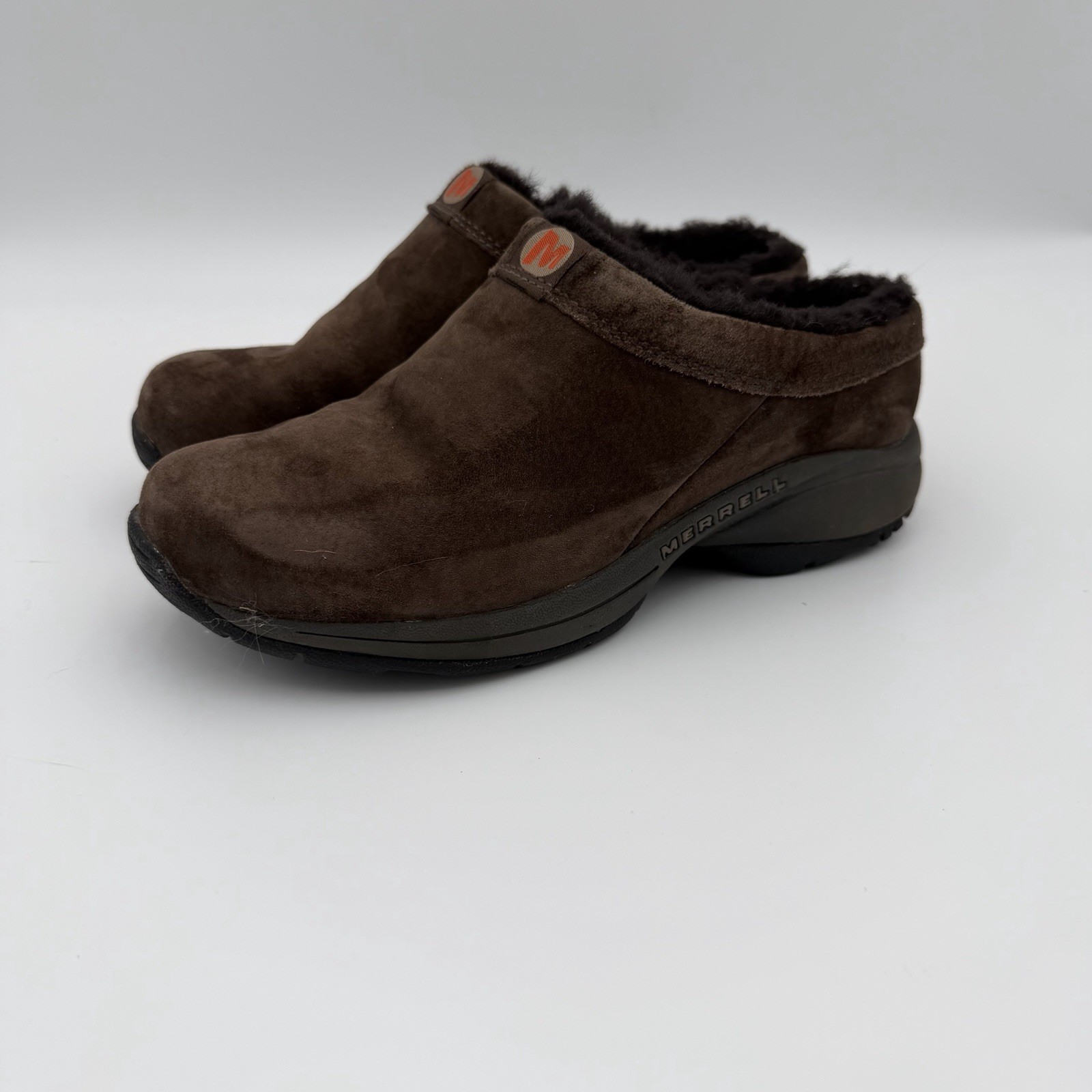 Merrell Primo Chill Slide Clogs Womens 7 Chocolate Brown Suede Shearling Slip On
