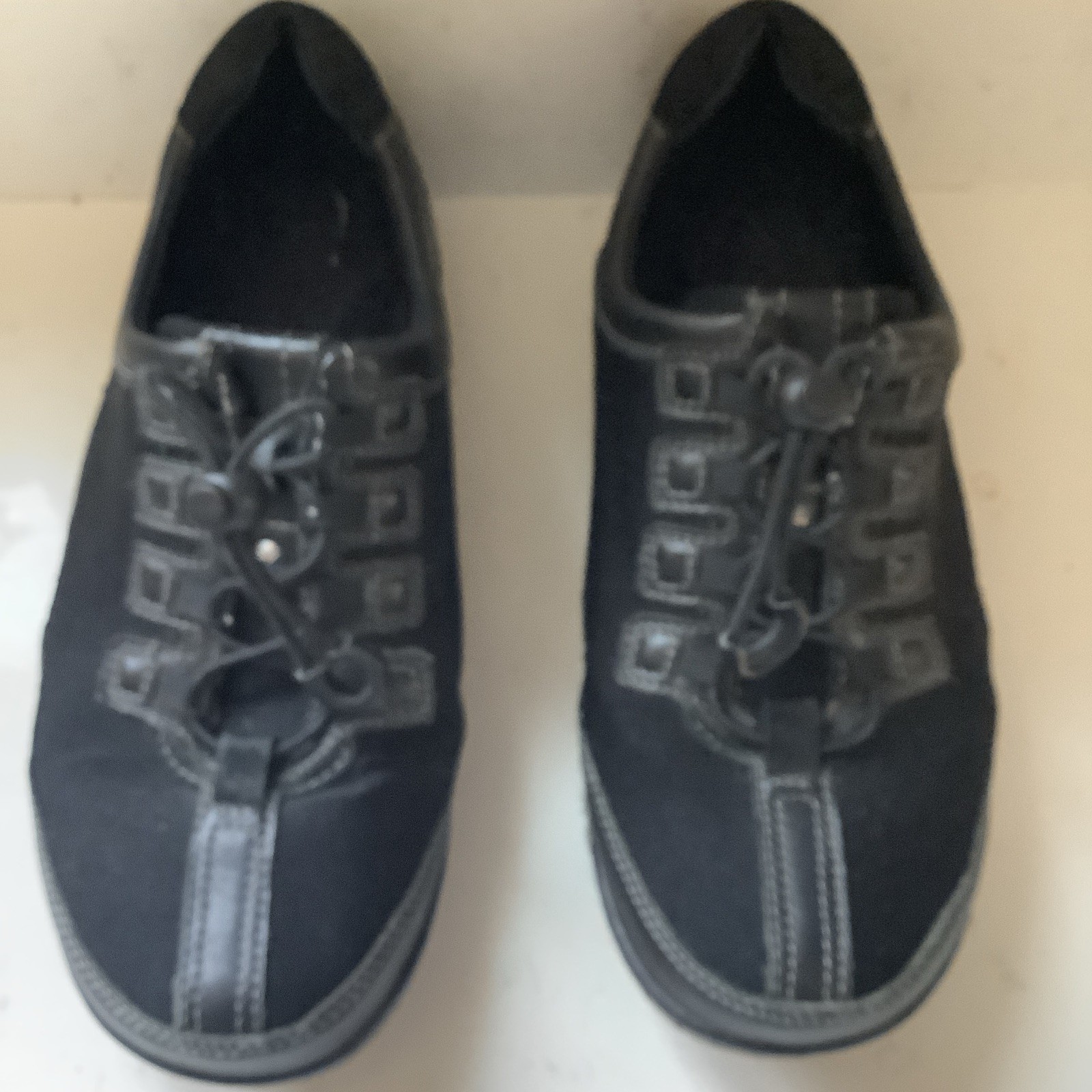 Aetrex – Crystal Black Leather Bungee Women Oxford – Blackberry Sz 7.5 Wide EUC!