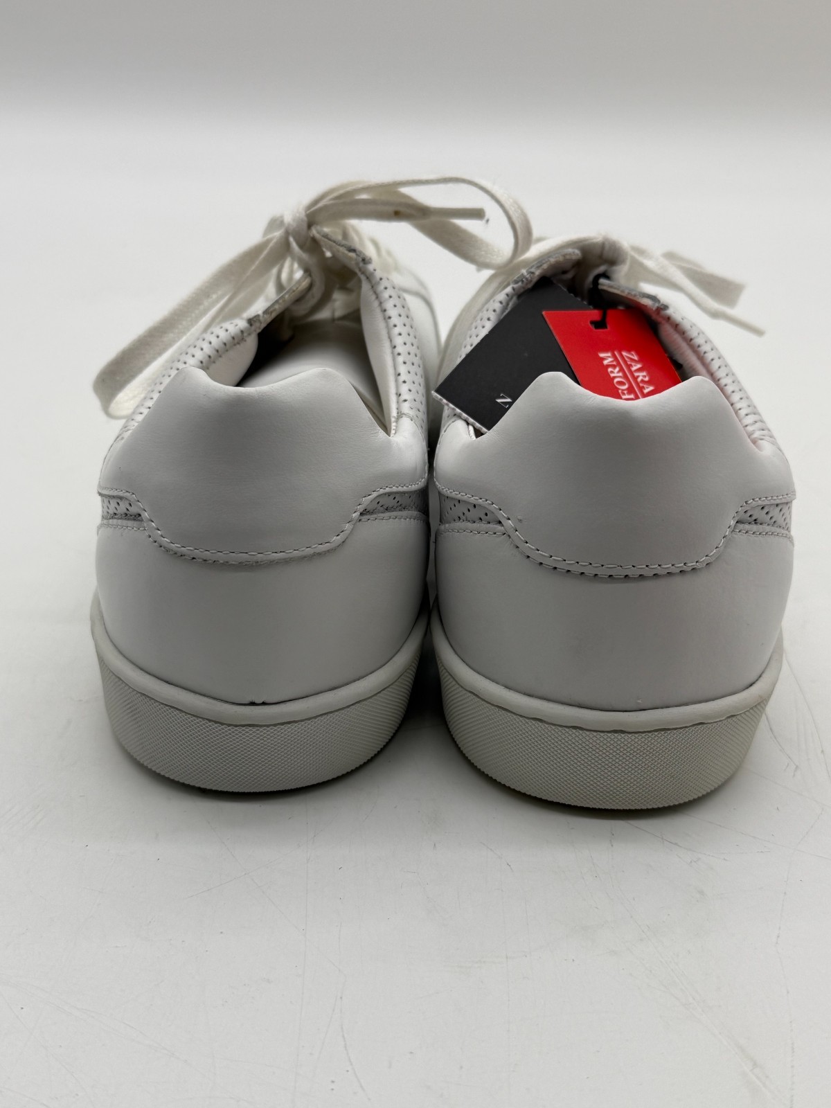 Zara Man White Perforated Leather Low Top Sneakers Size 11 EU 44 NWT Uniforme