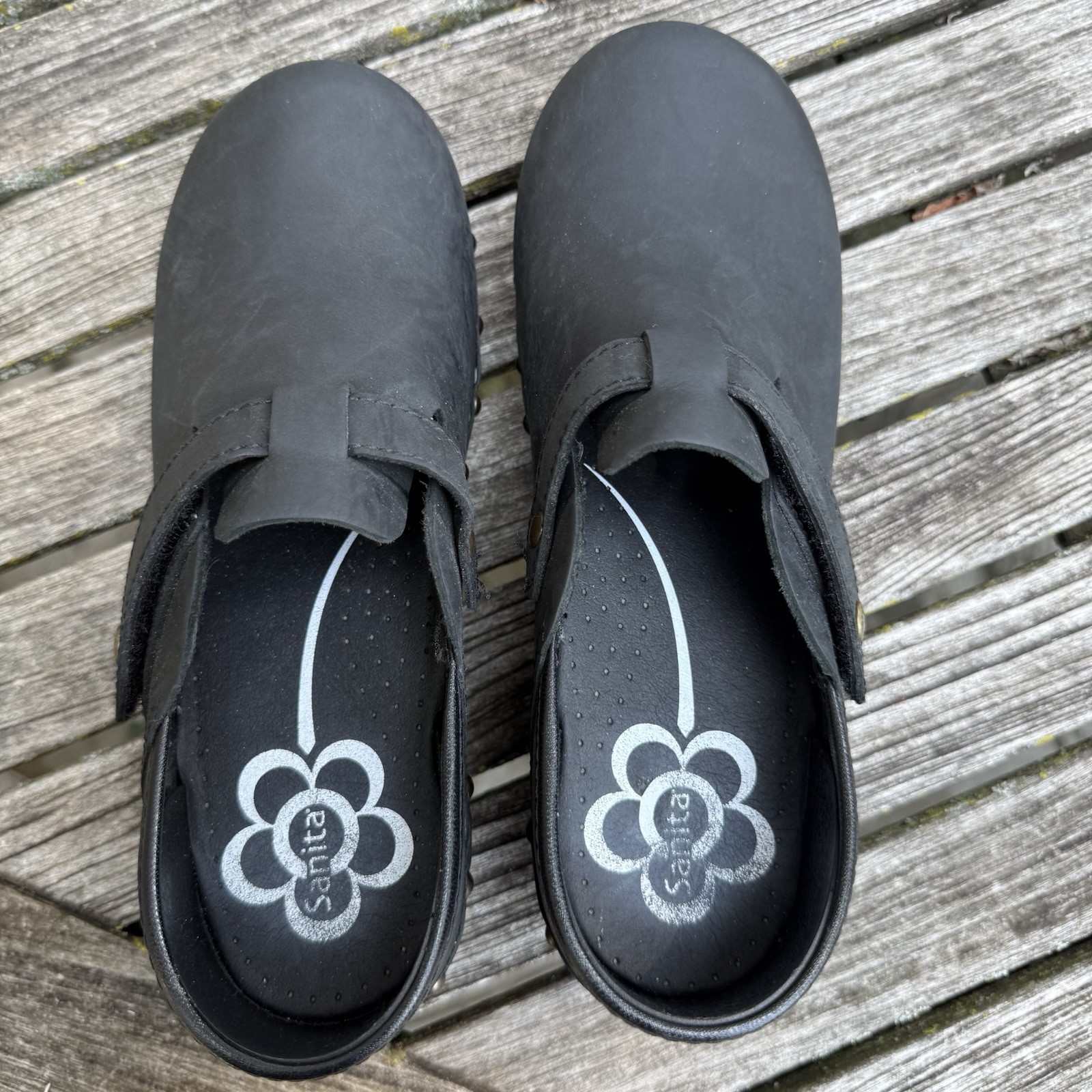 Sanita Original Danish Clogs Black Nubuck Adjustable Strap Comfort Shoes EU 38